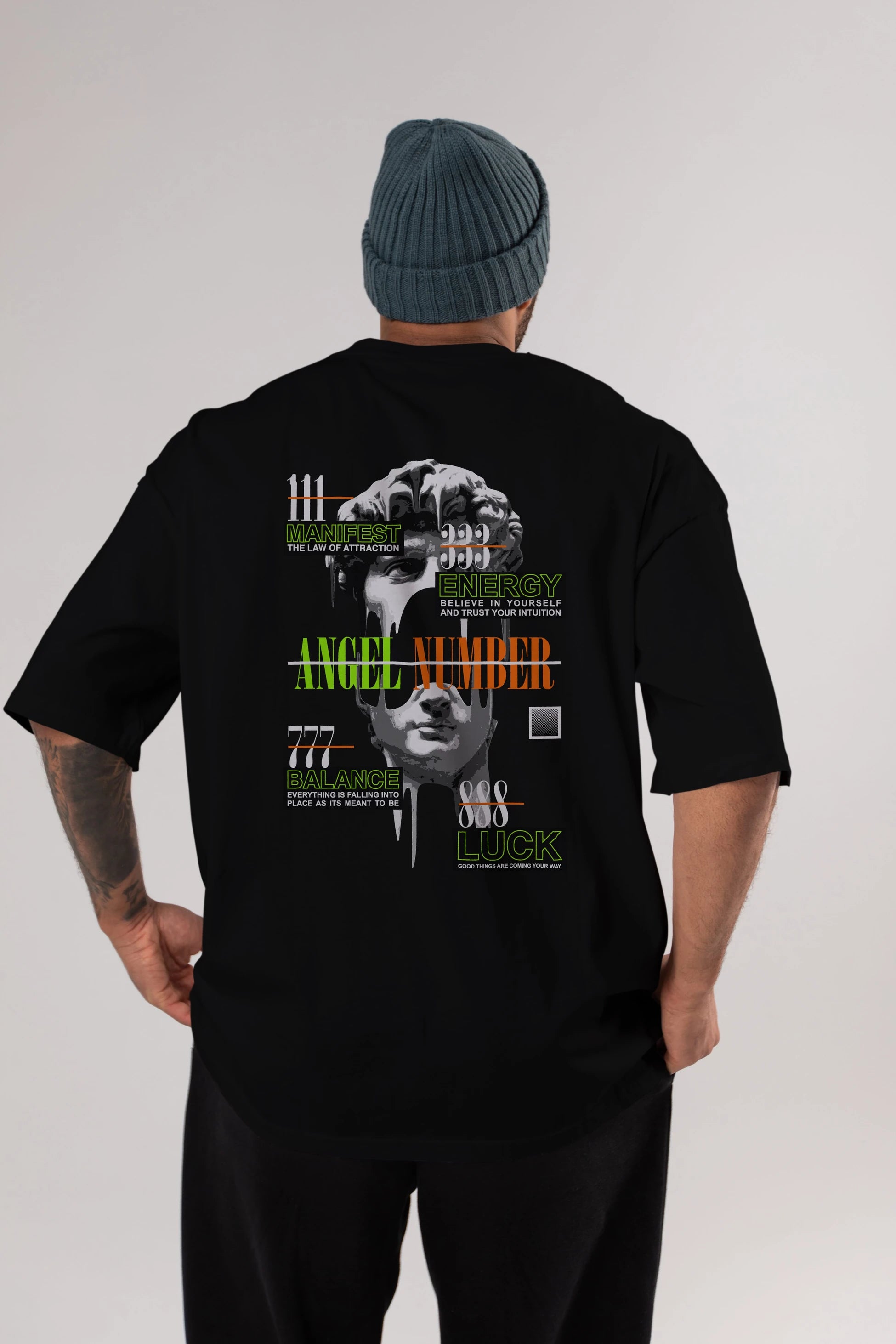 Angel Number Arka Baskılı Oversize t-shirt Erkek Kadın Unisex