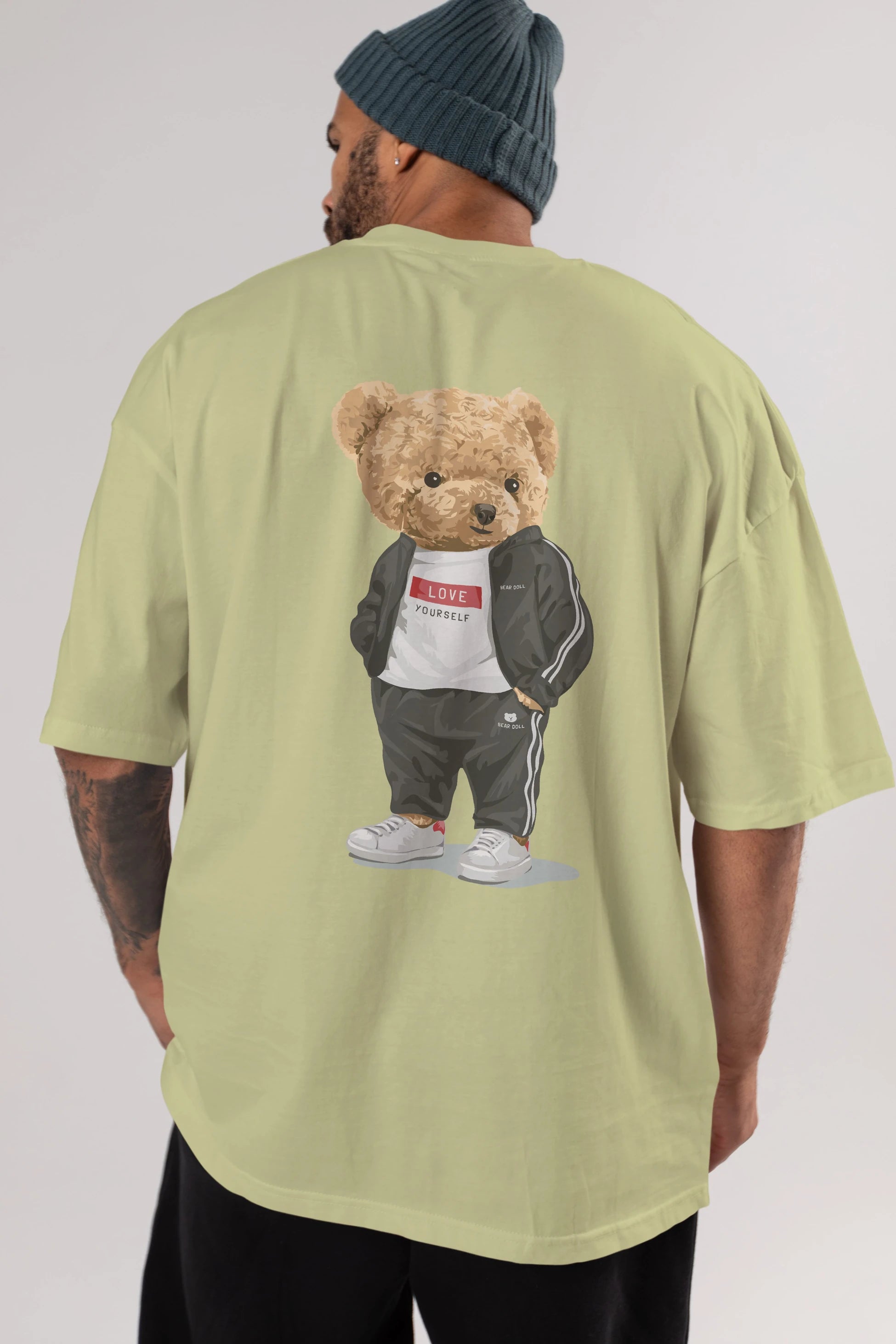 Teddy Bear Love Yourself Arka Baskılı Oversize t-shirt Erkek Kadın Unisex %100 Pamuk