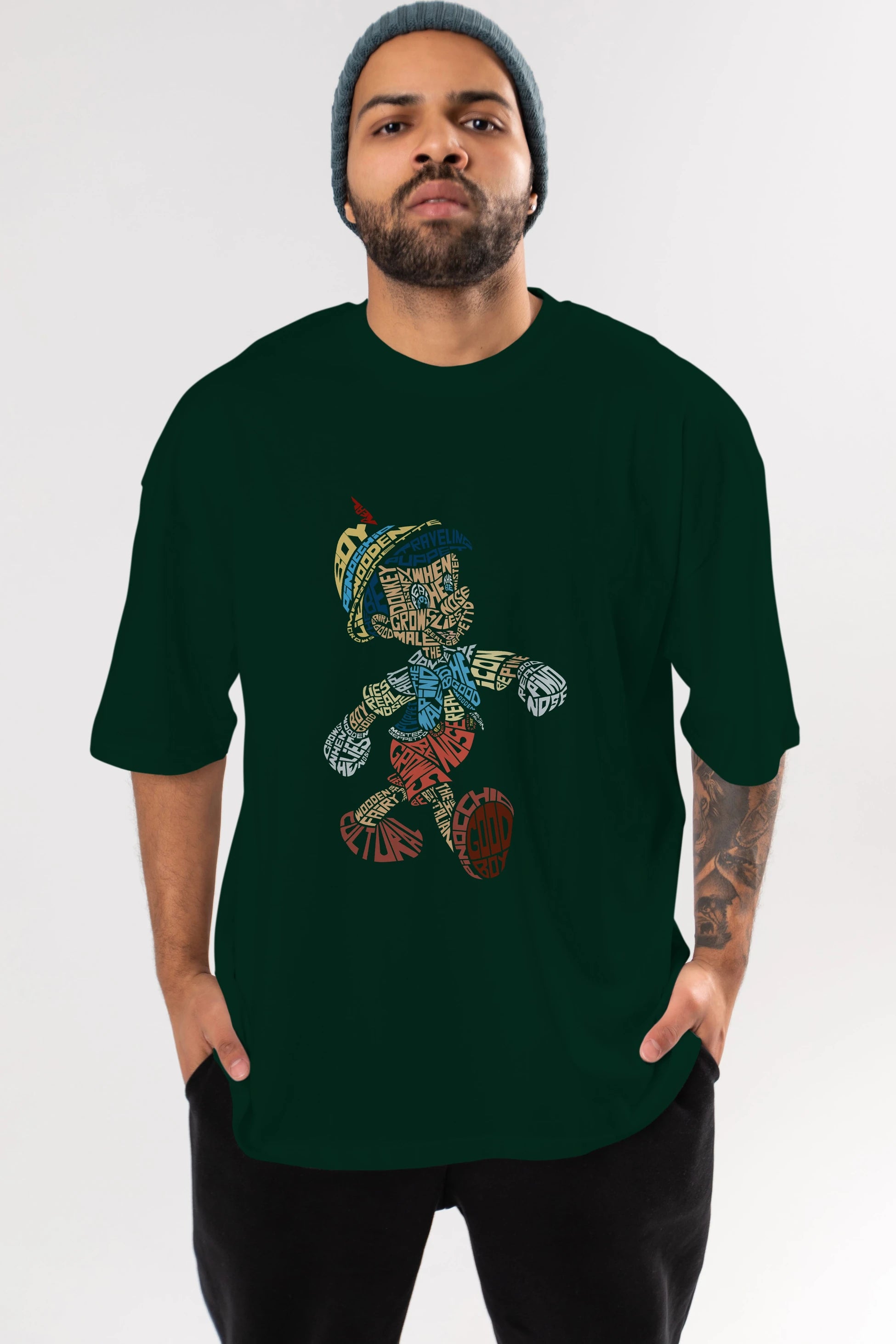 Pinokio Ön Baskılı Oversize t-shirt %100 pamuk Erkek Kadın Unisex