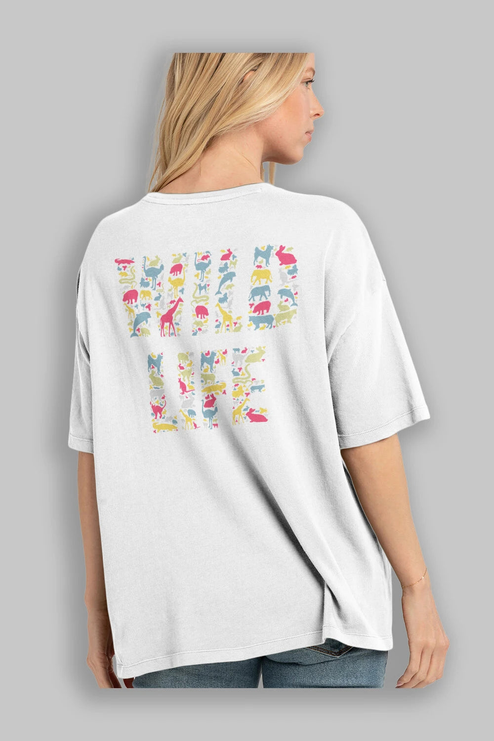 Wild Life Arka Baskılı Oversize t-shirt %100 pamuk Erkek Kadın Unisex
