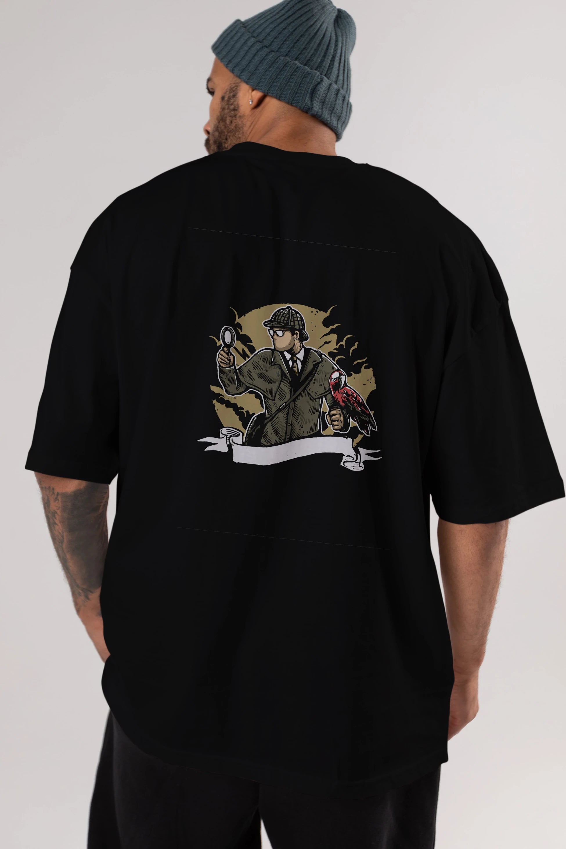 Sherlock Holmes Arka Baskılı Oversize t-shirt Erkek Kadın Unisex %100 Pamuk