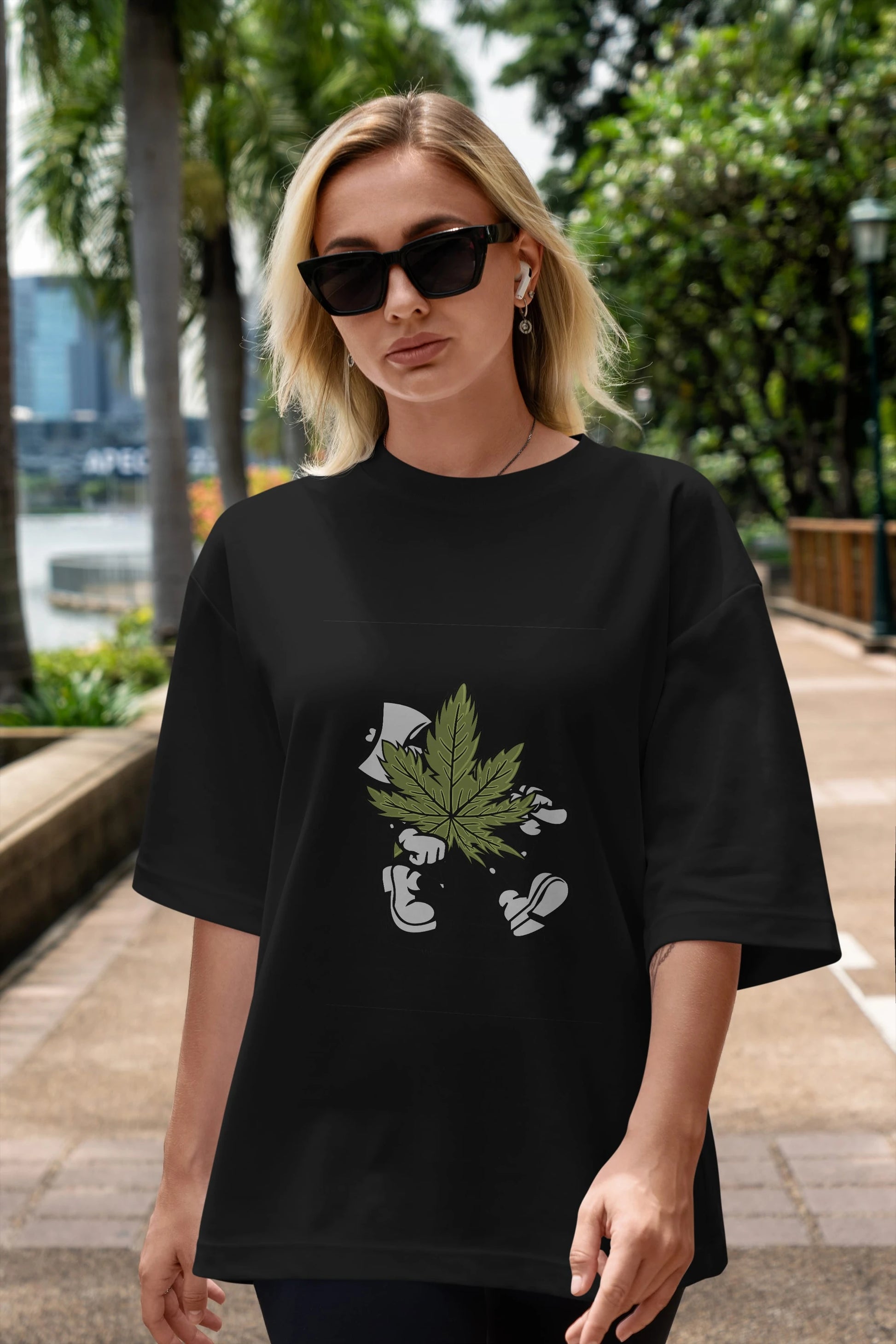 Weed Ön Baskılı Oversize t-shirt Erkek Kadın Unisex %100 Pamuk tişort