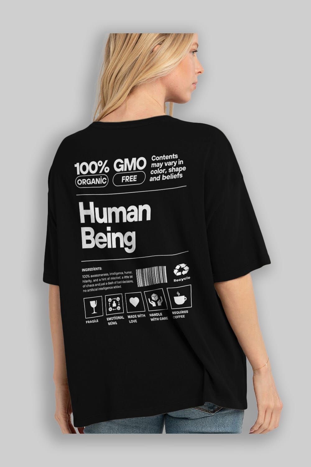 Human Being Arka Baskılı Oversize t-shirt Erkek Kadın Unisex