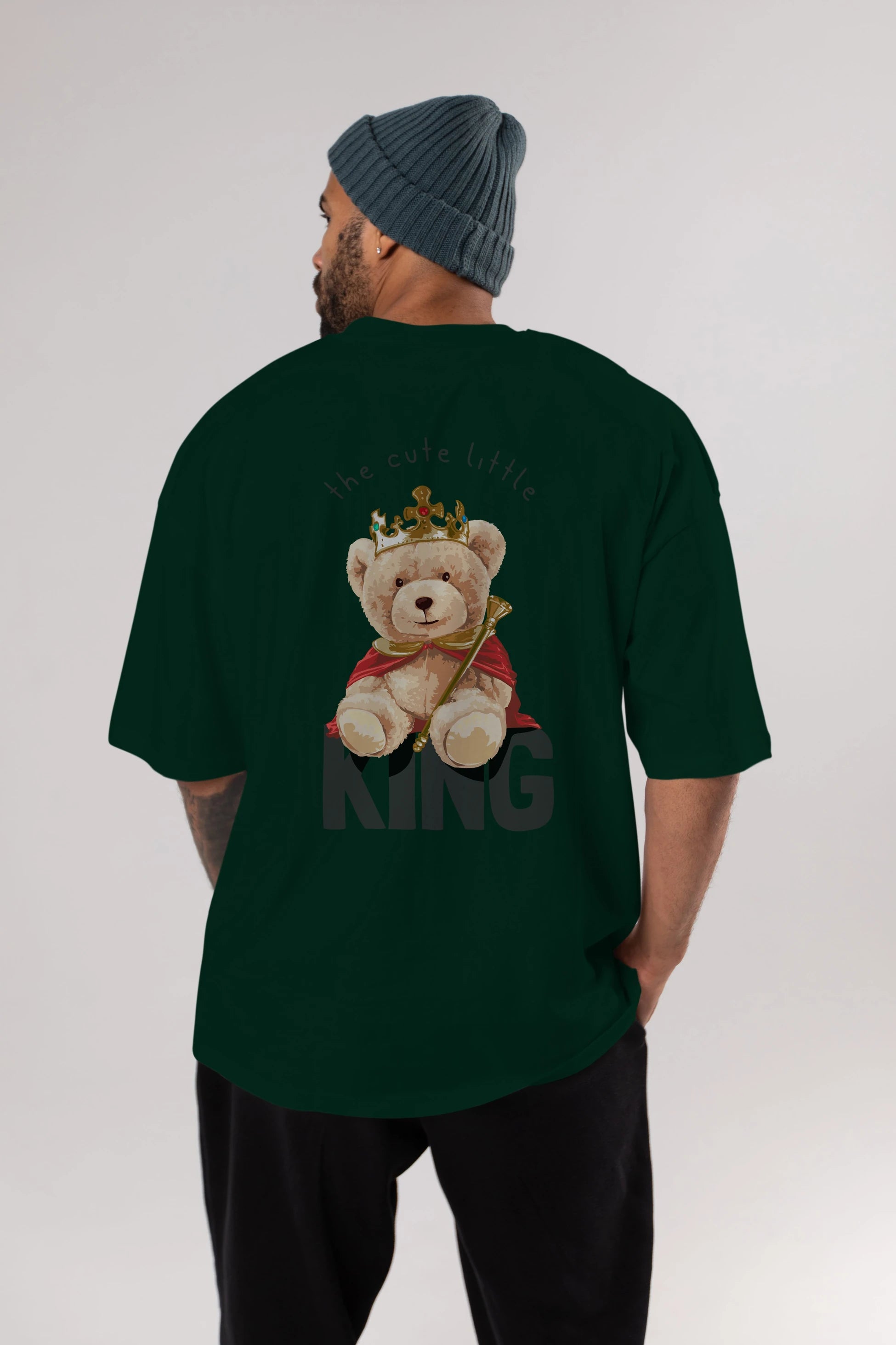 Teddy Bear King Arka Baskılı Oversize t-shirt Erkek Kadın Unisex %100 Pamuk
