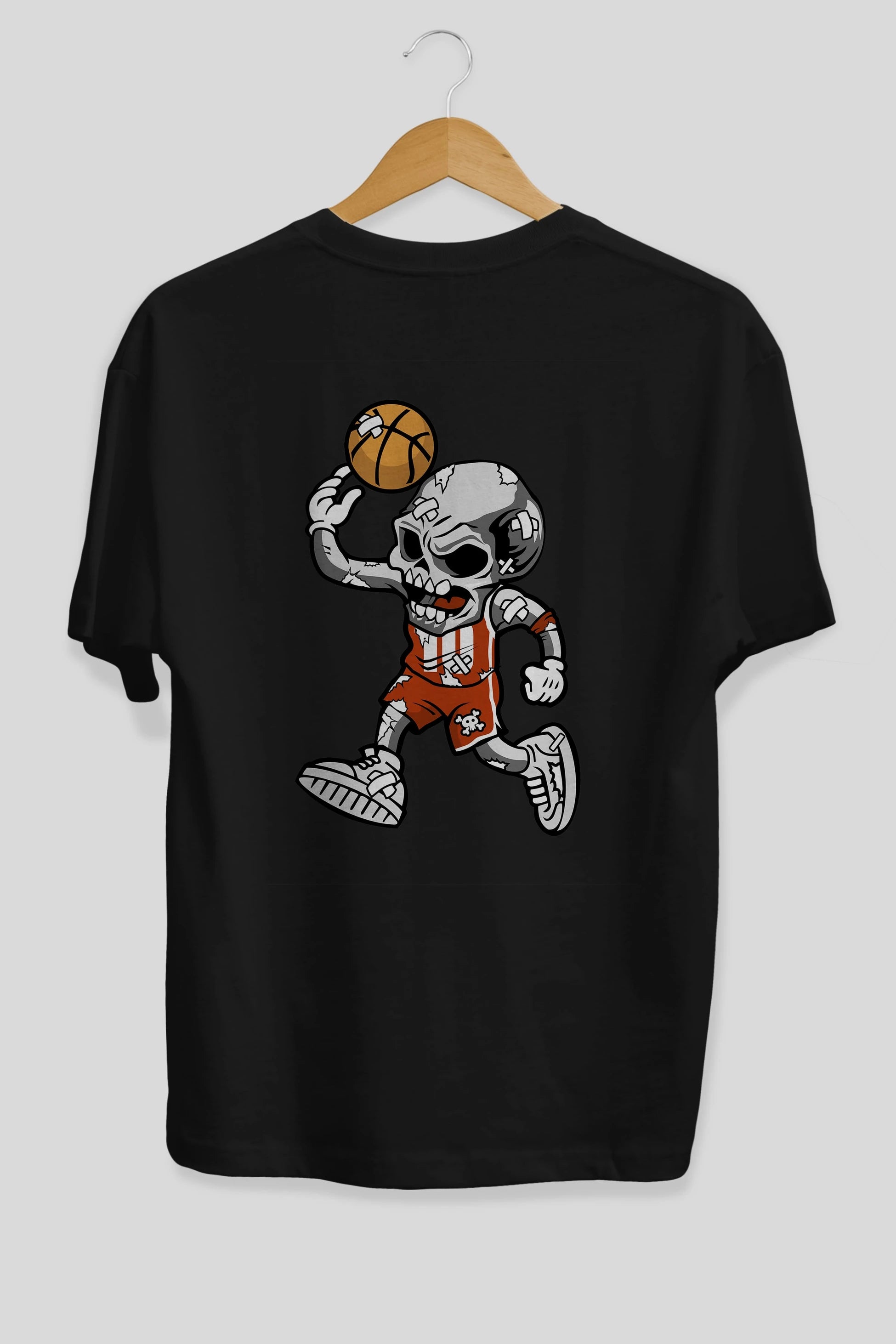 Skull Basketball Arka Baskılı Oversize t-shirt Erkek Kadın Unisex %100 Pamuk tişort