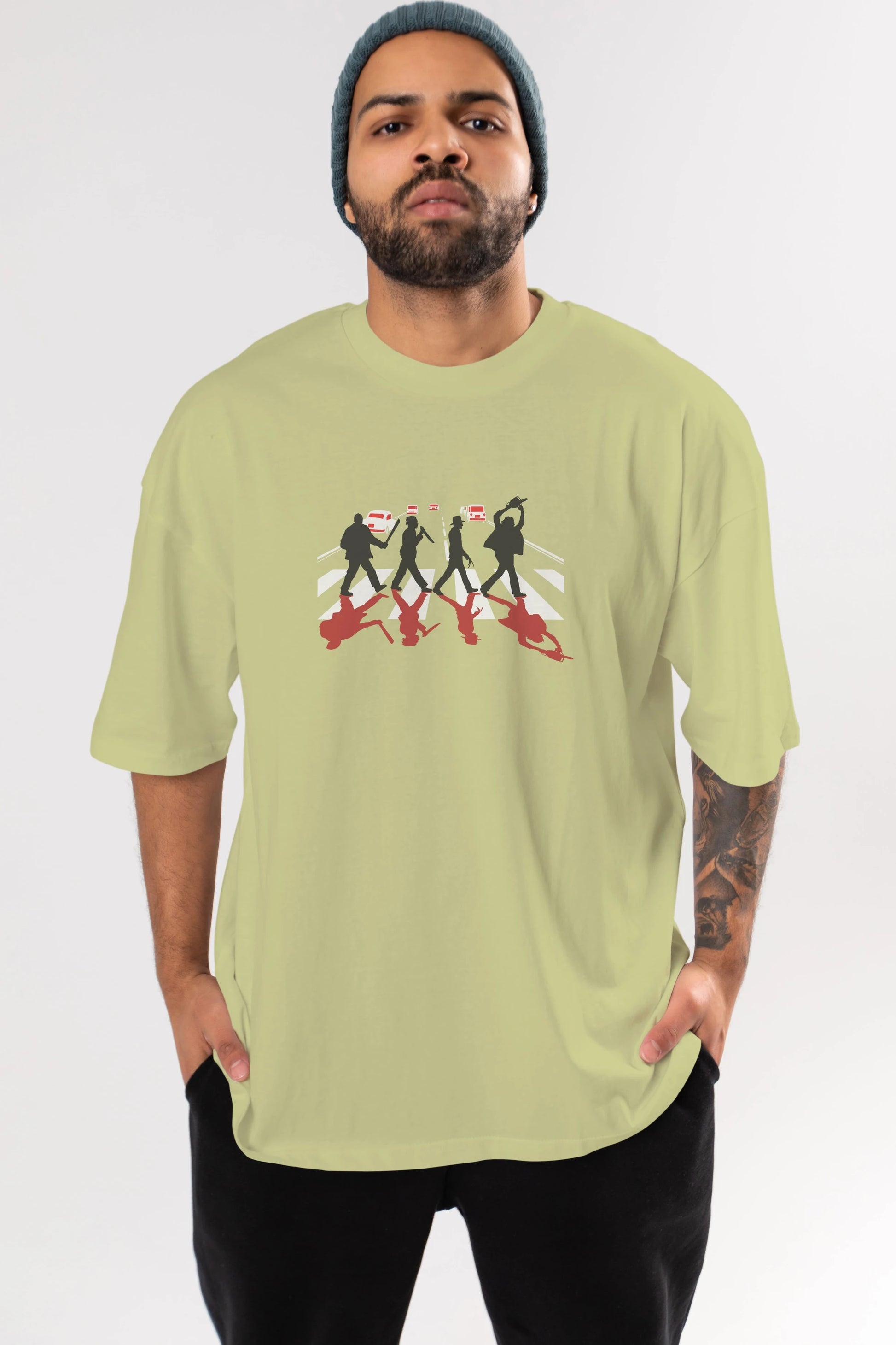 Abbey Road Killer Red Ön Baskılı Oversize t-shirt %100 pamuk Erkek Kadın Unisex