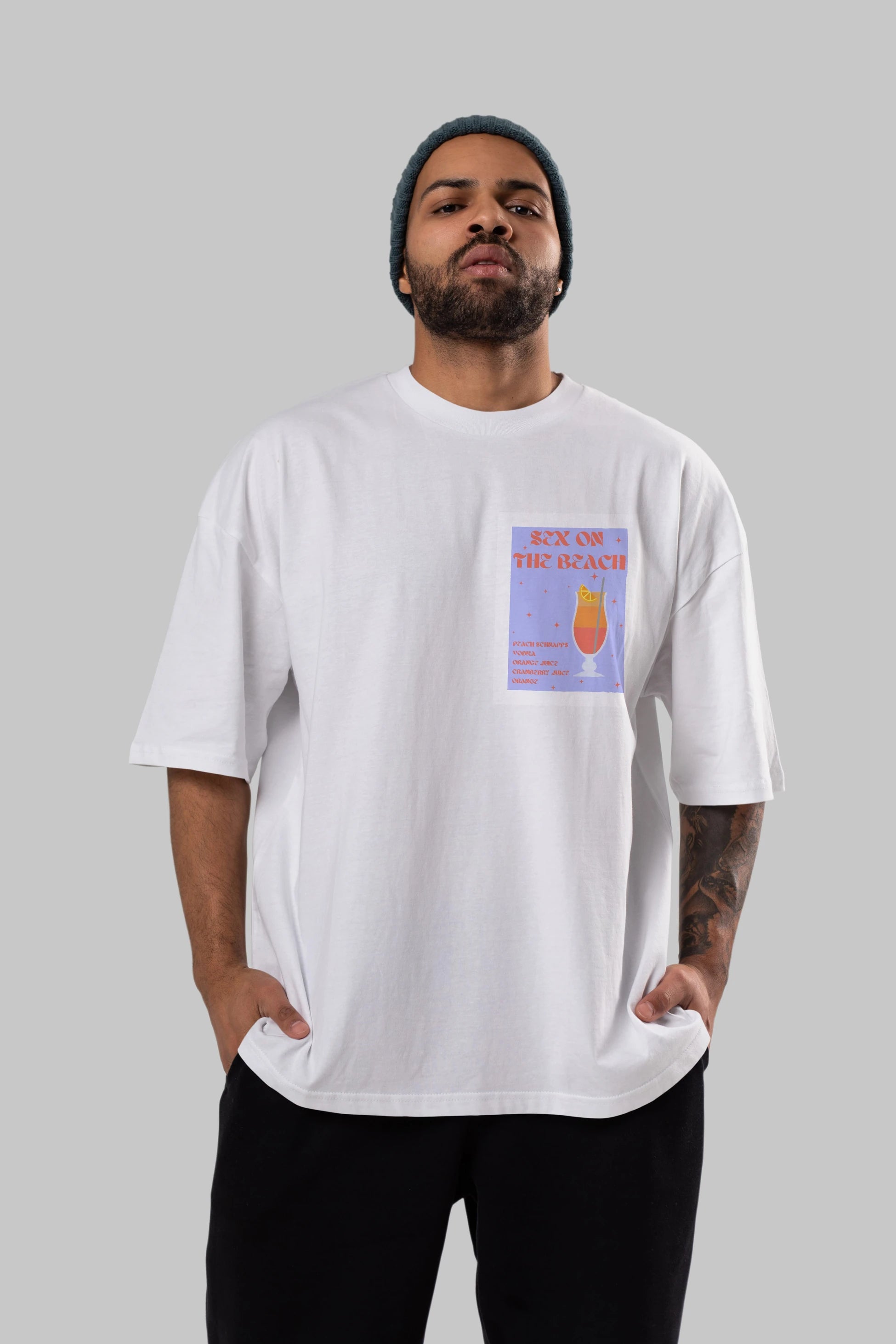 Sex On The Beach Ön Sol Baskılı Oversize t-shirt Erkek Kadın Unisex %100 Pamuk Bisiklet Yaka tişort