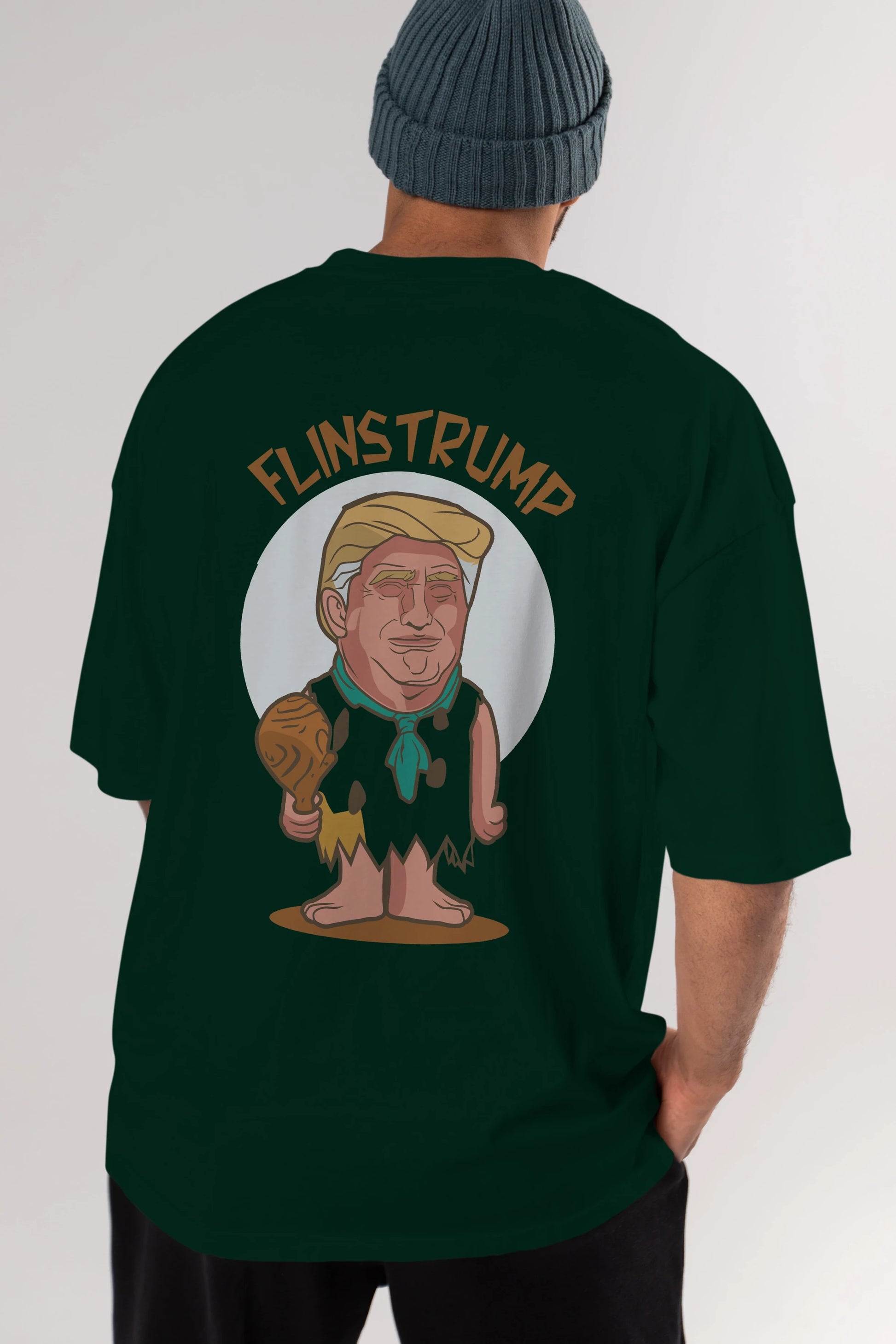 Flinstrump Arka Baskılı Oversize t-shirt Erkek Kadın Unisex %100 Pamuk tişort