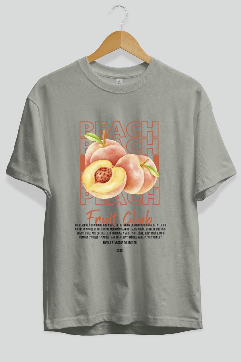 Peach Ön Baskılı Oversize t-shirt Erkek Kadın Pamuk Bisiklet Yaka tişort