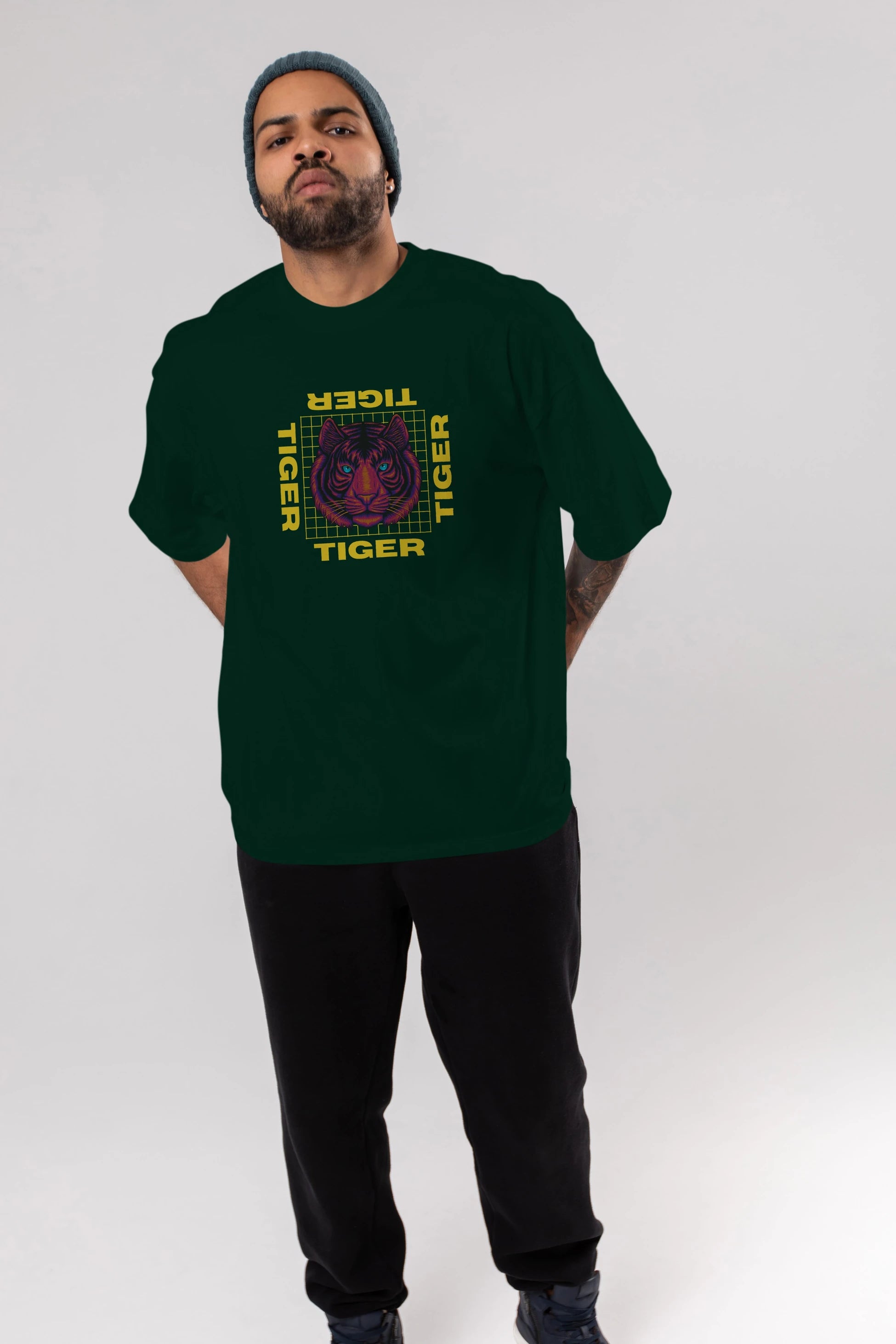 Tiger Yazılı Streetwear Ön Baskılı Oversize t-shirt Erkek Kadın Unisex