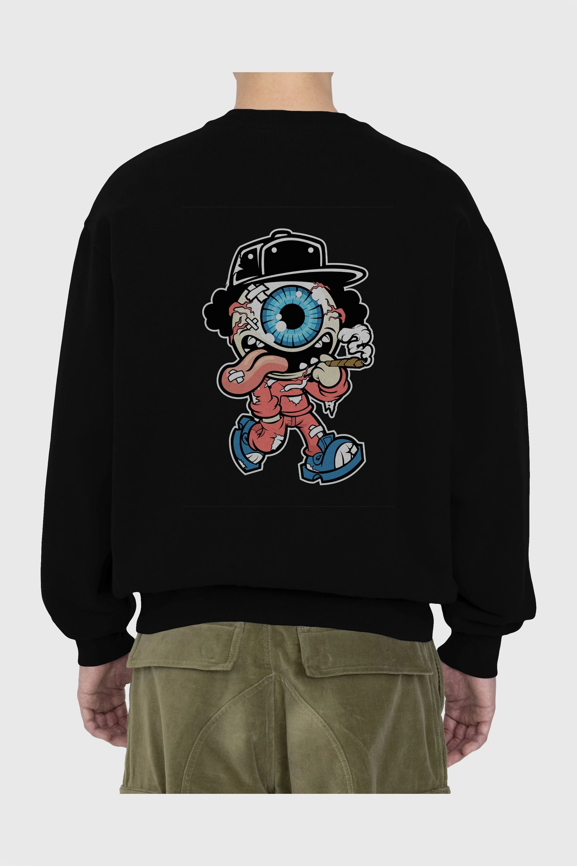 Eyeball Monster Arka Baskılı Oversize Sweatshirt Erkek Kadın Unisex