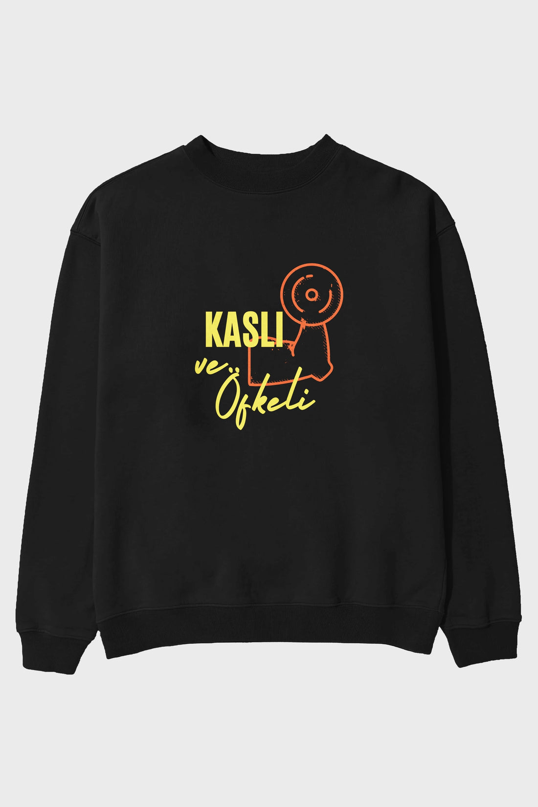 Kaslı ve Öfkeli Yazılı Ön Baskılı Oversize Sweatshirt Erkek Kadın Unisex