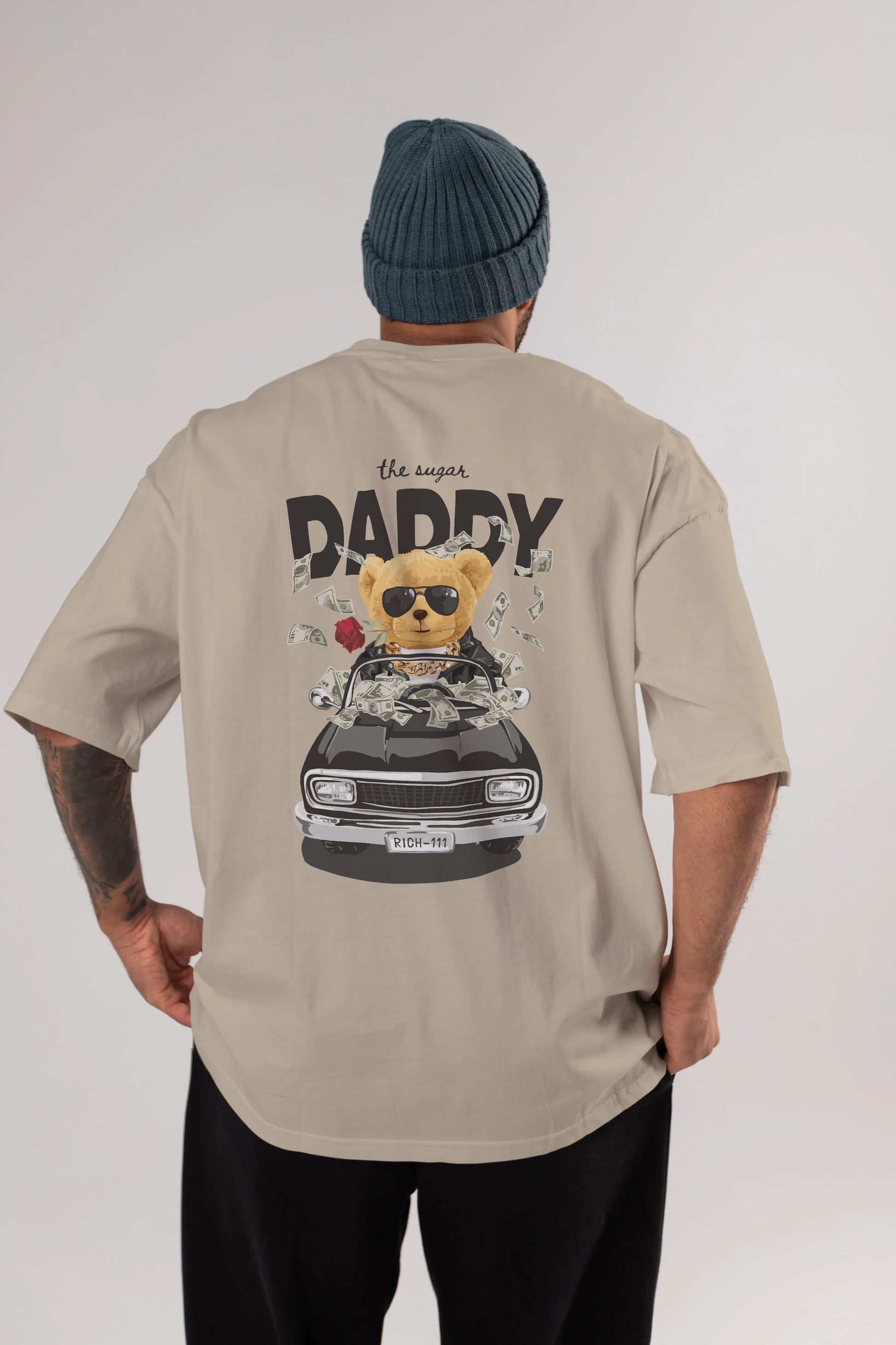 Teddy Bear Daddy Arka Baskılı Oversize t-shirt Erkek Kadın Unisex %100 Pamuk
