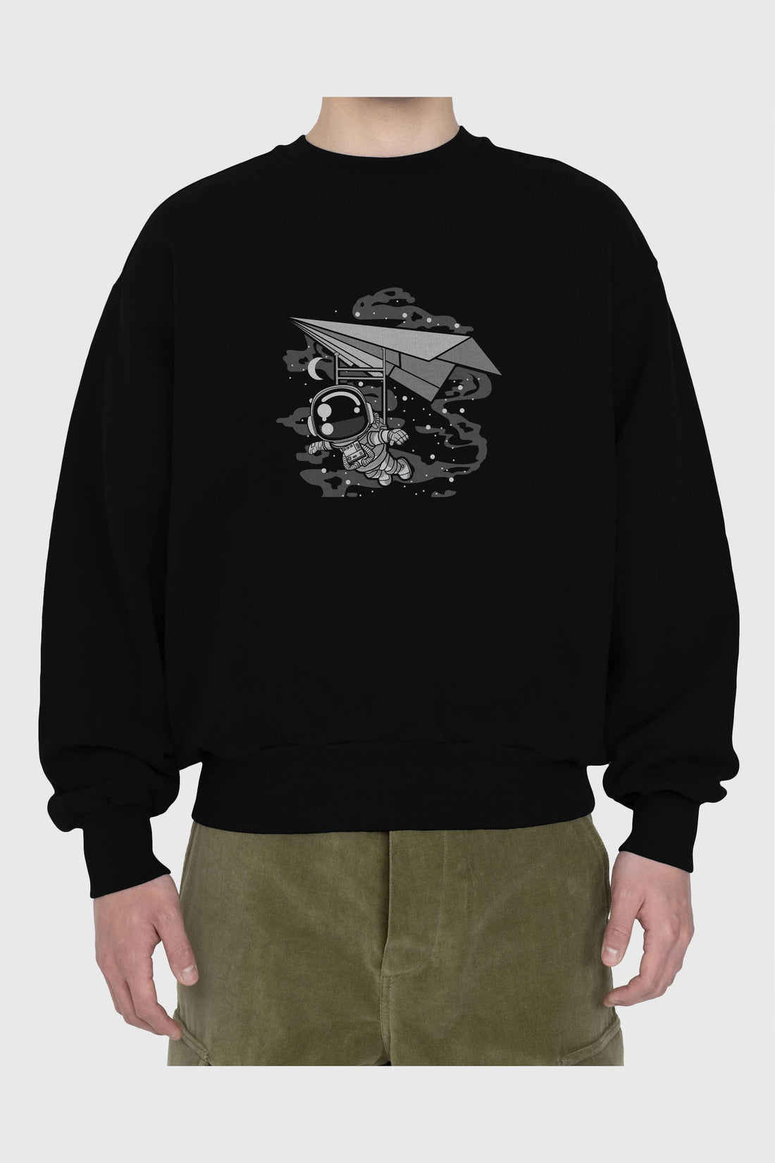 Astronaut Flying Ön Baskılı Oversize Sweatshirt Erkek Kadın Unisex