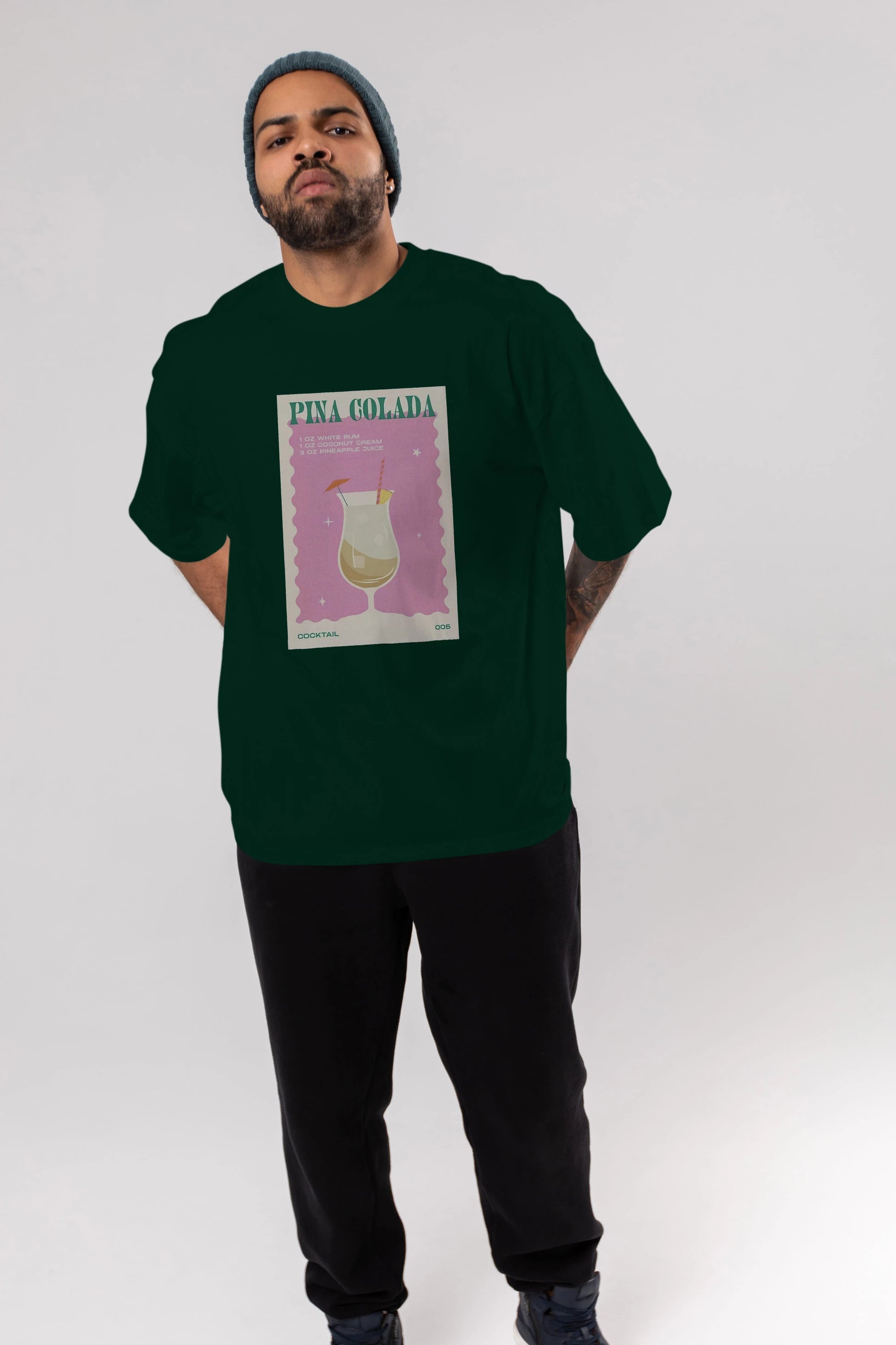 Pina Colada 3 Ön Baskılı Oversize t-shirt Erkek Kadın Unisex %100 Pamuk Bisiklet Yaka tişort