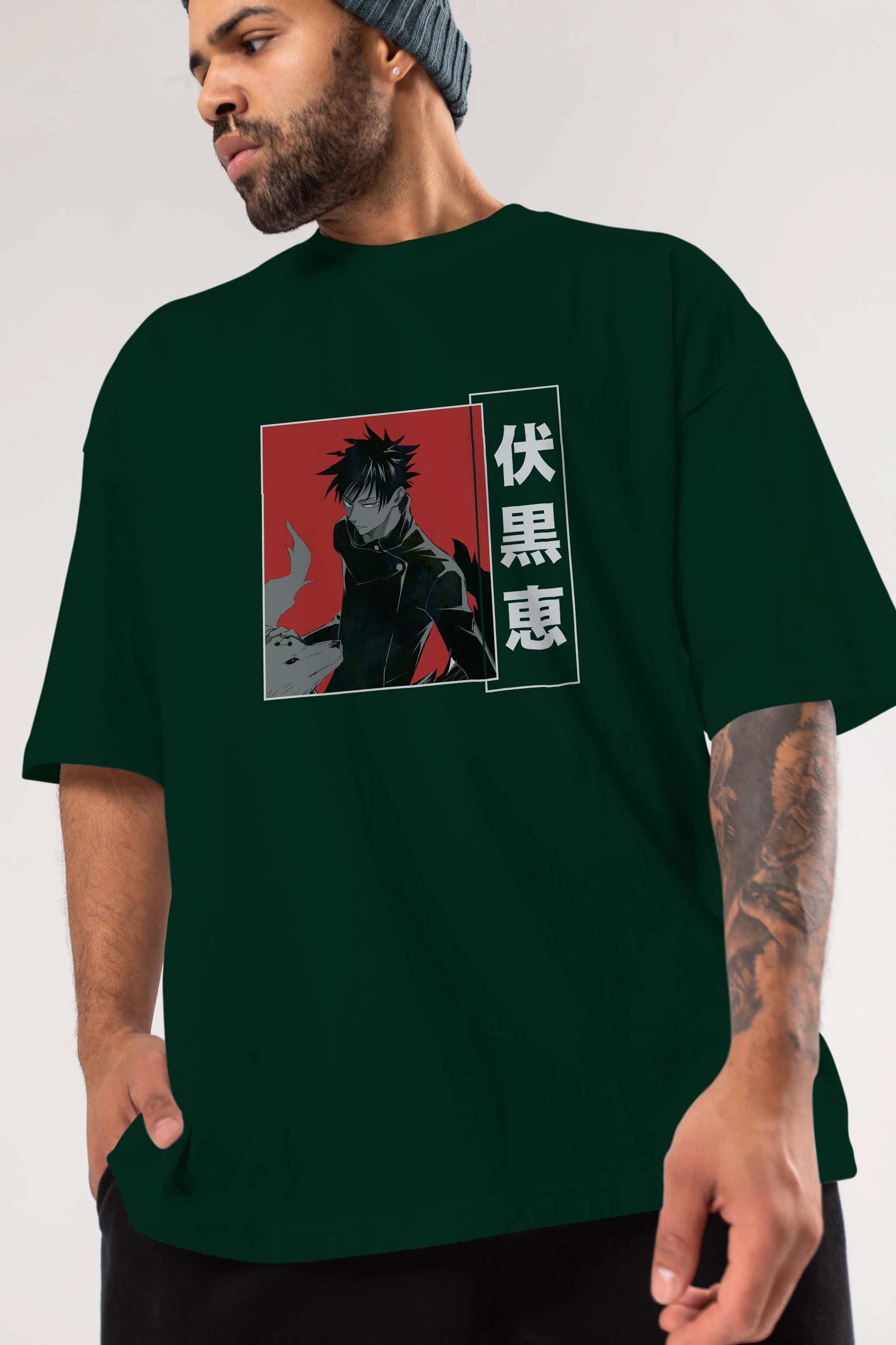Megumi Fushiguro Anime Ön Baskılı Oversize t-shirt %100 pamuk Erkek Kadın Unisex