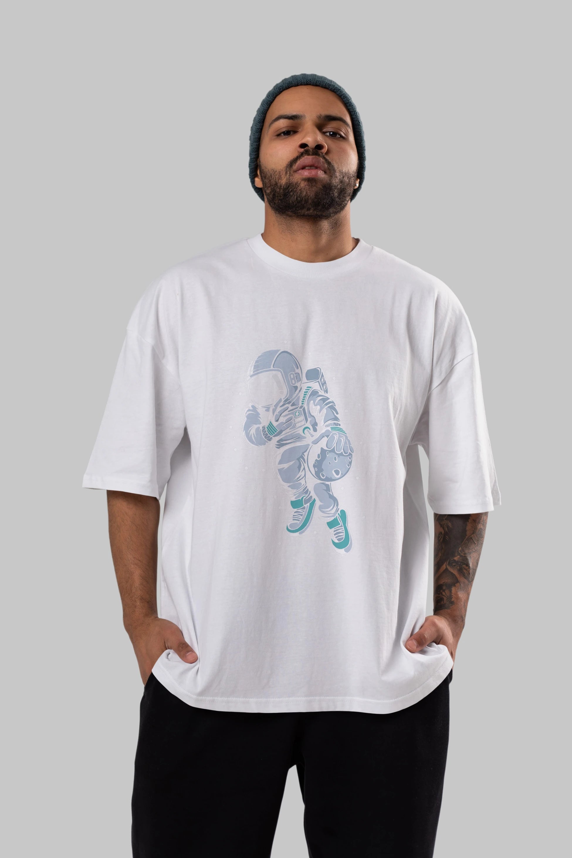 Astronaut Basketball (2) Ön Baskılı Oversize t-shirt Erkek Kadın Unisex