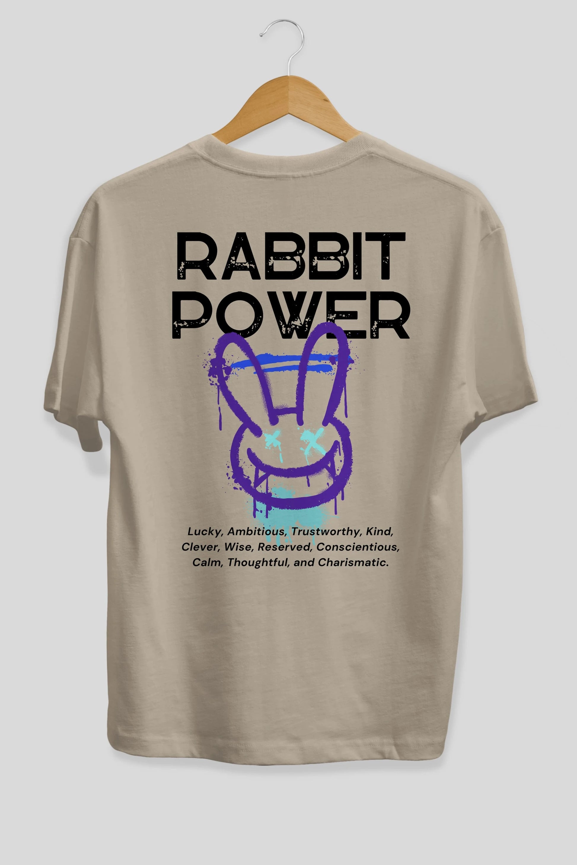 Rabbit Power Yazılı Arka Baskılı Oversize t-shirt Erkek Kadın Unisex