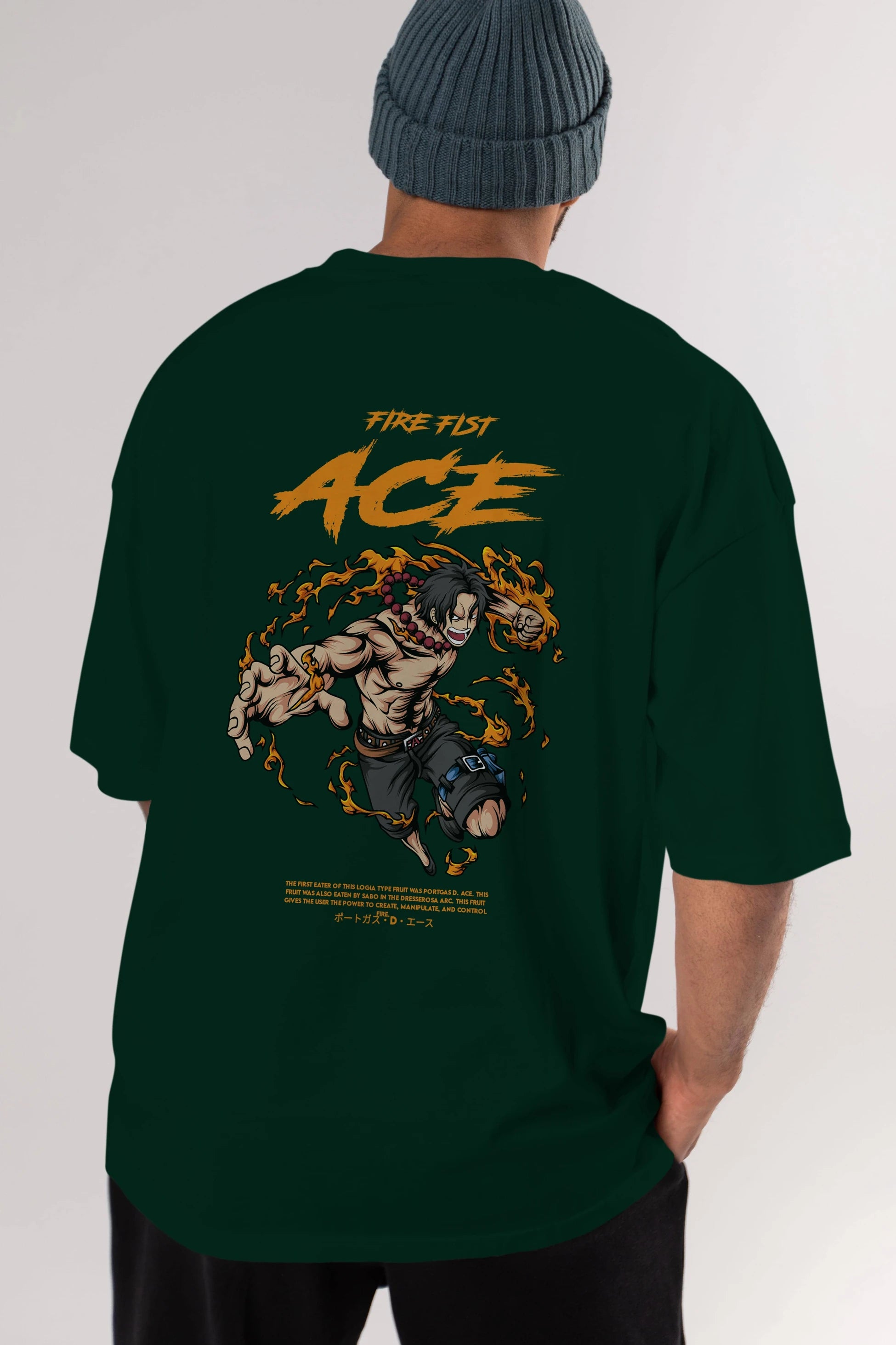Fire Fist Ace Anime Arka Baskılı Oversize t-shirt Erkek Kadın Unisex