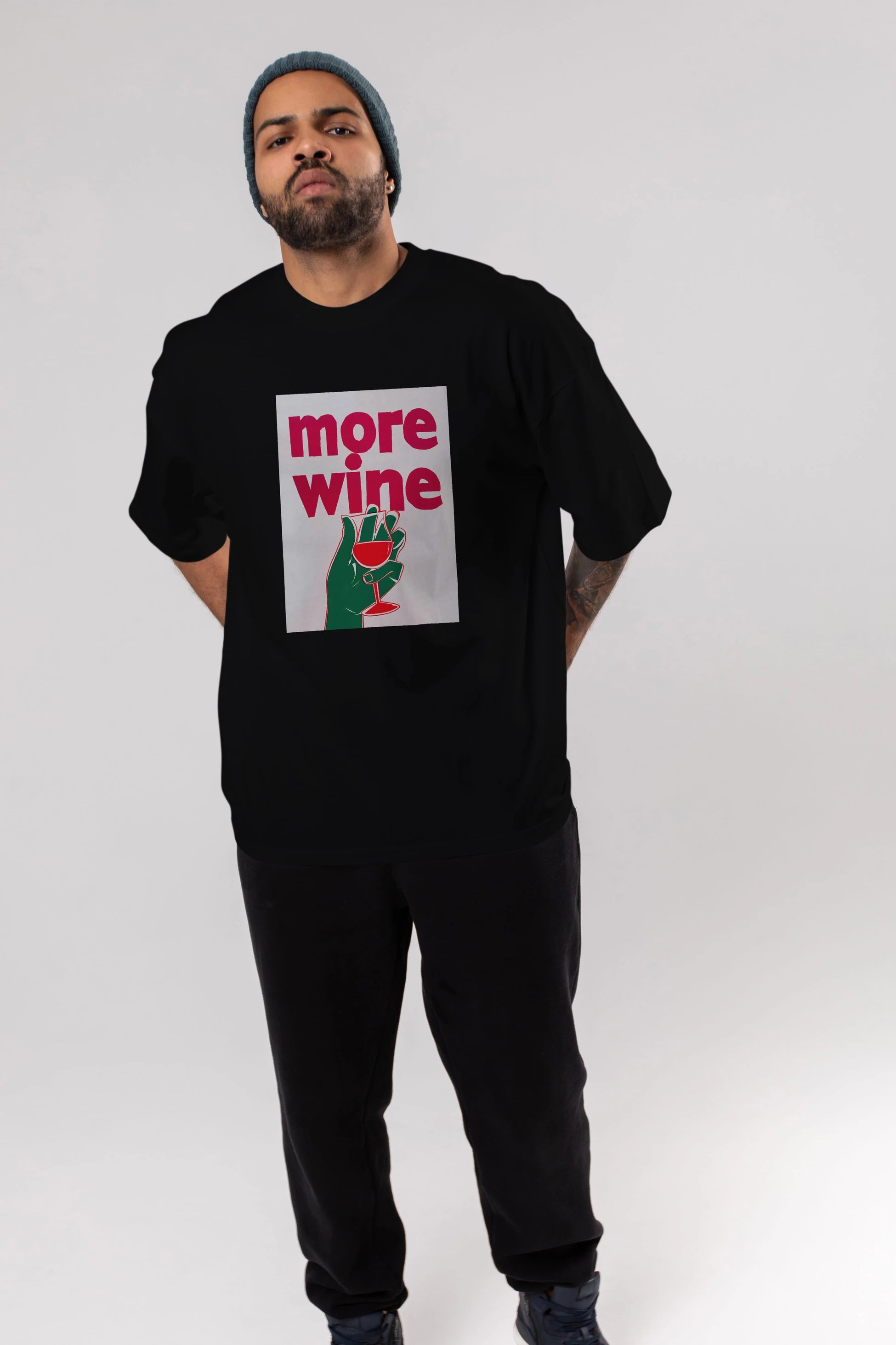 More Wine 3 Ön Baskılı Oversize t-shirt Erkek Kadın Unisex %100 Pamuk Bisiklet Yaka tişort