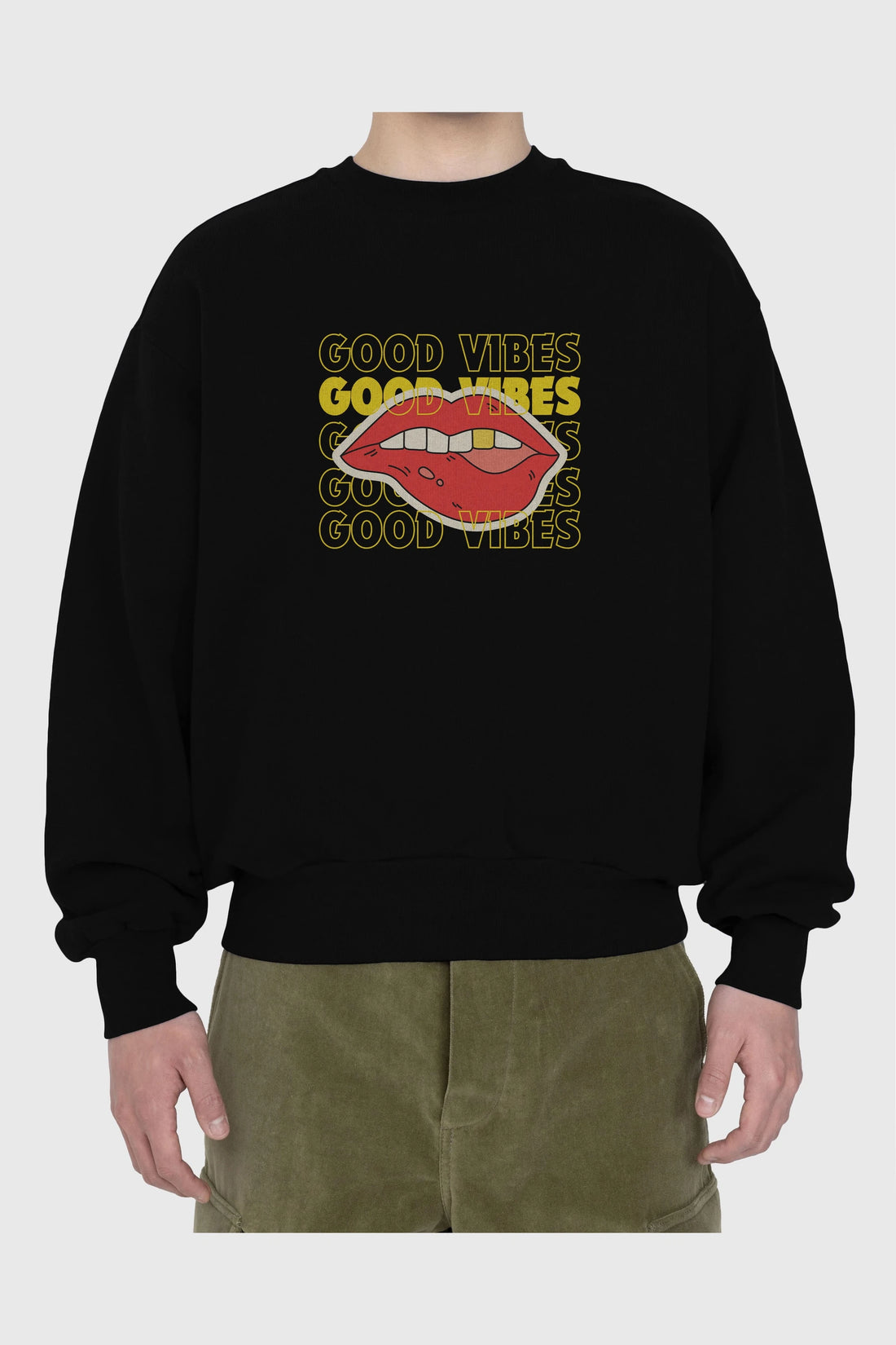 Good Vibes Yazılı 2 Ön Baskılı Oversize Sweatshirt Erkek Kadın Unisex