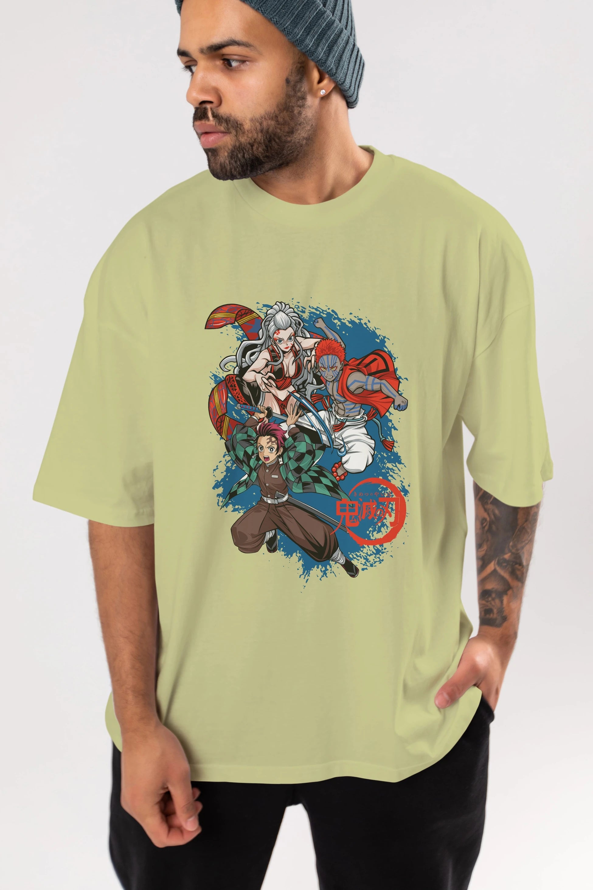 TANJIRO ,AKAZA,DAKI Anime Ön Baskılı Oversize t-shirt %100 pamuk Erkek Kadın Unisex