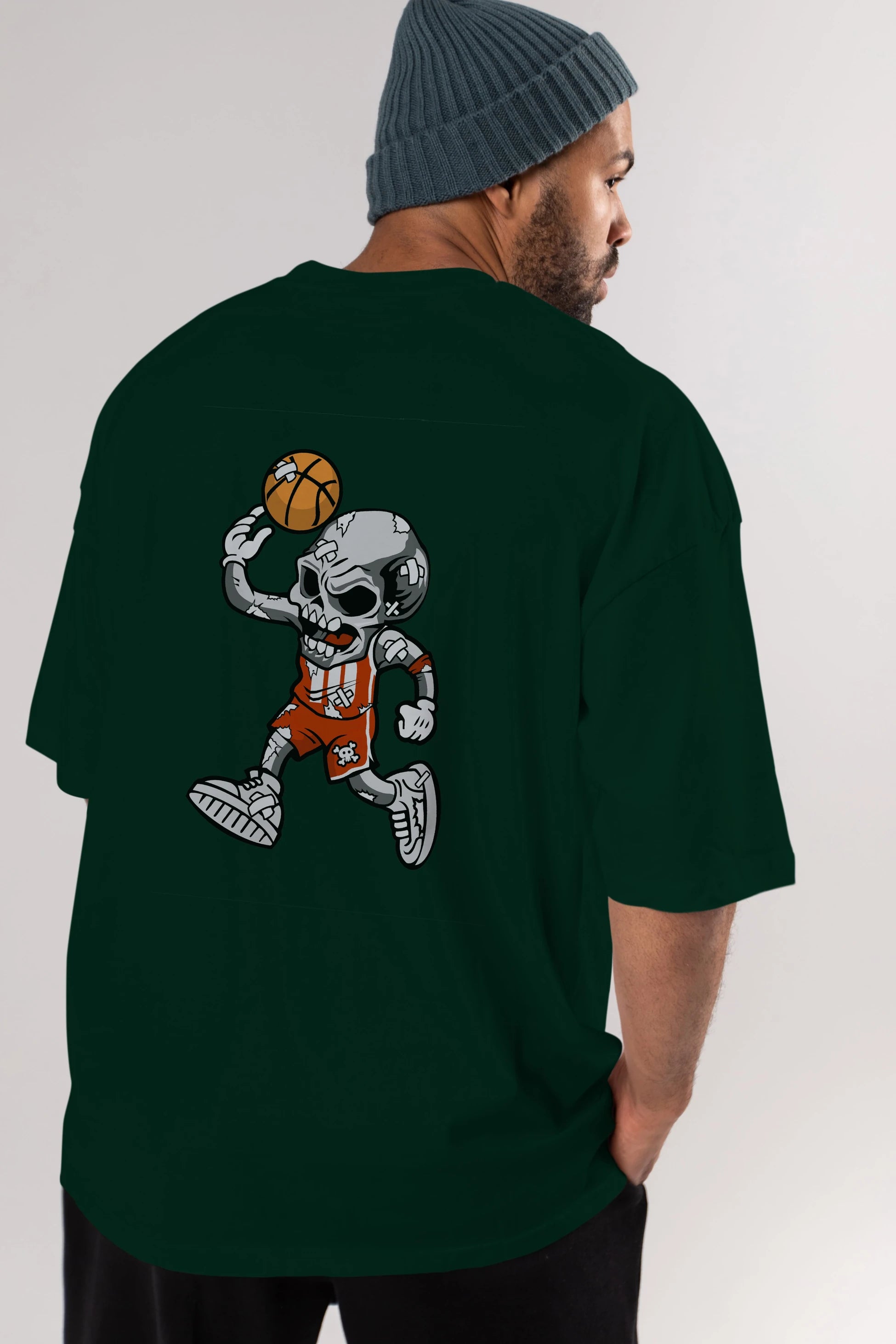 Skull Basketball Arka Baskılı Oversize t-shirt Erkek Kadın Unisex %100 Pamuk tişort