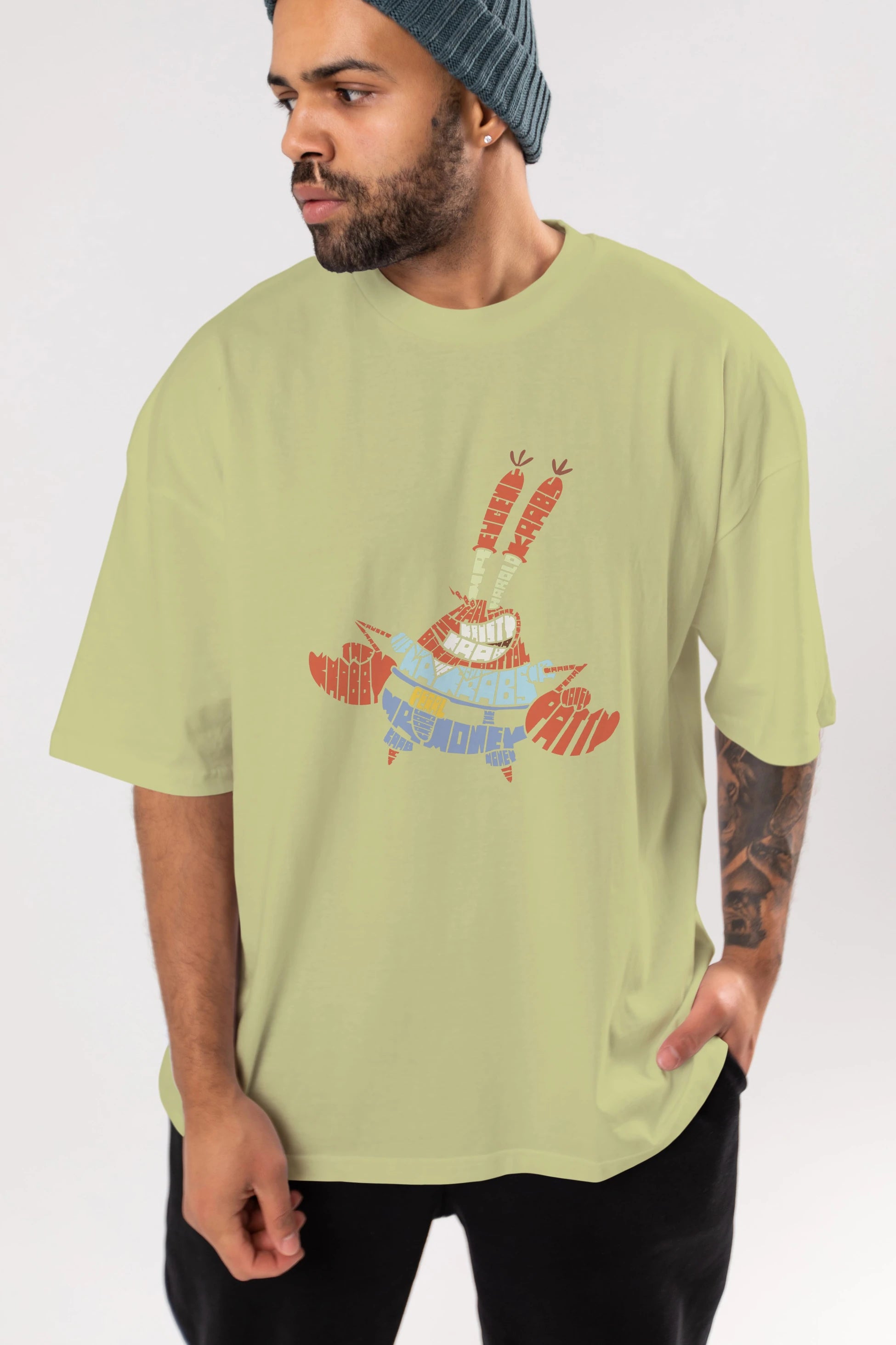 Mr Krabs Ön Baskılı Oversize t-shirt %100 pamuk Erkek Kadın Unisex