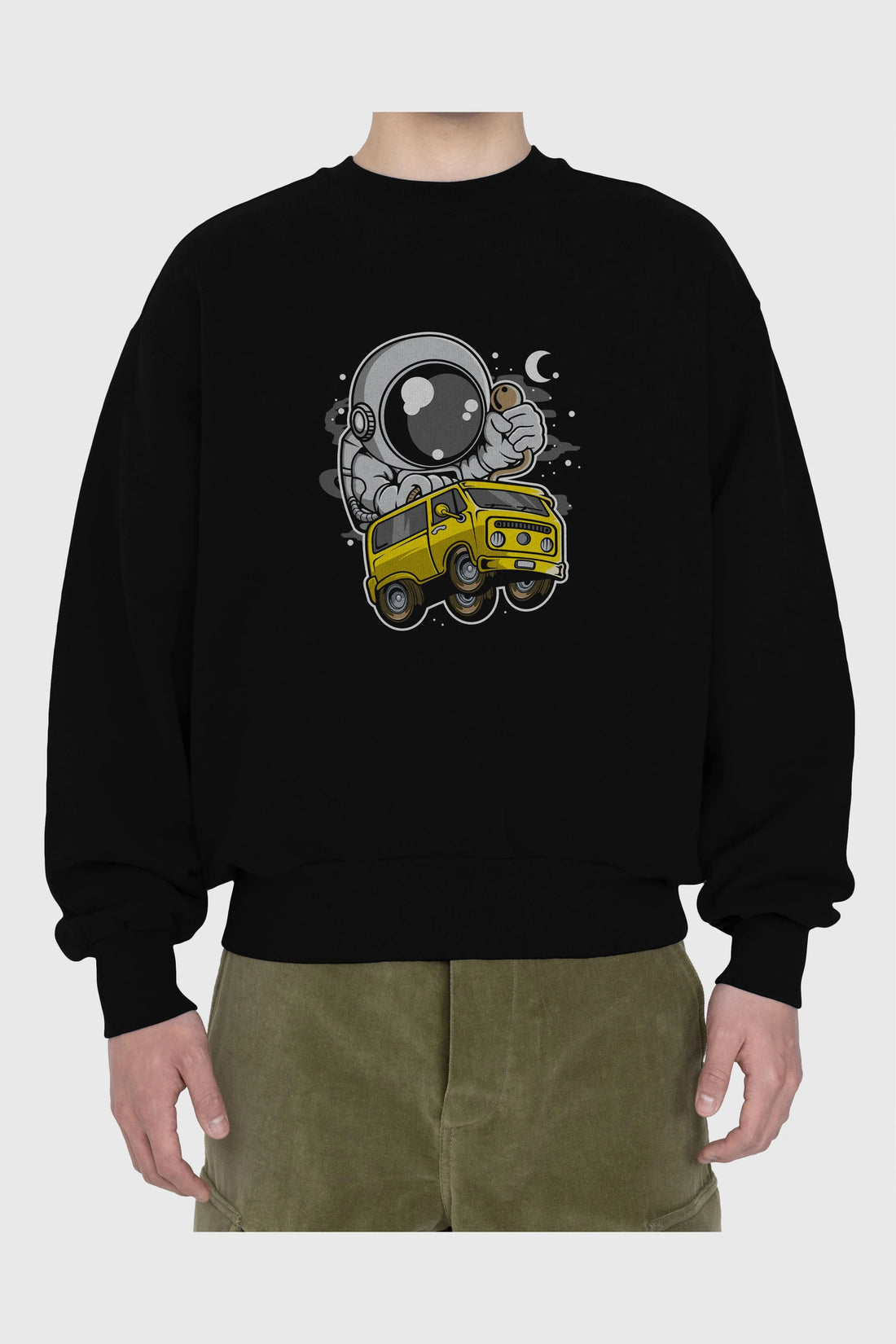 Astronaut Car Racer Ön Baskılı Oversize Sweatshirt Erkek Kadın Unisex
