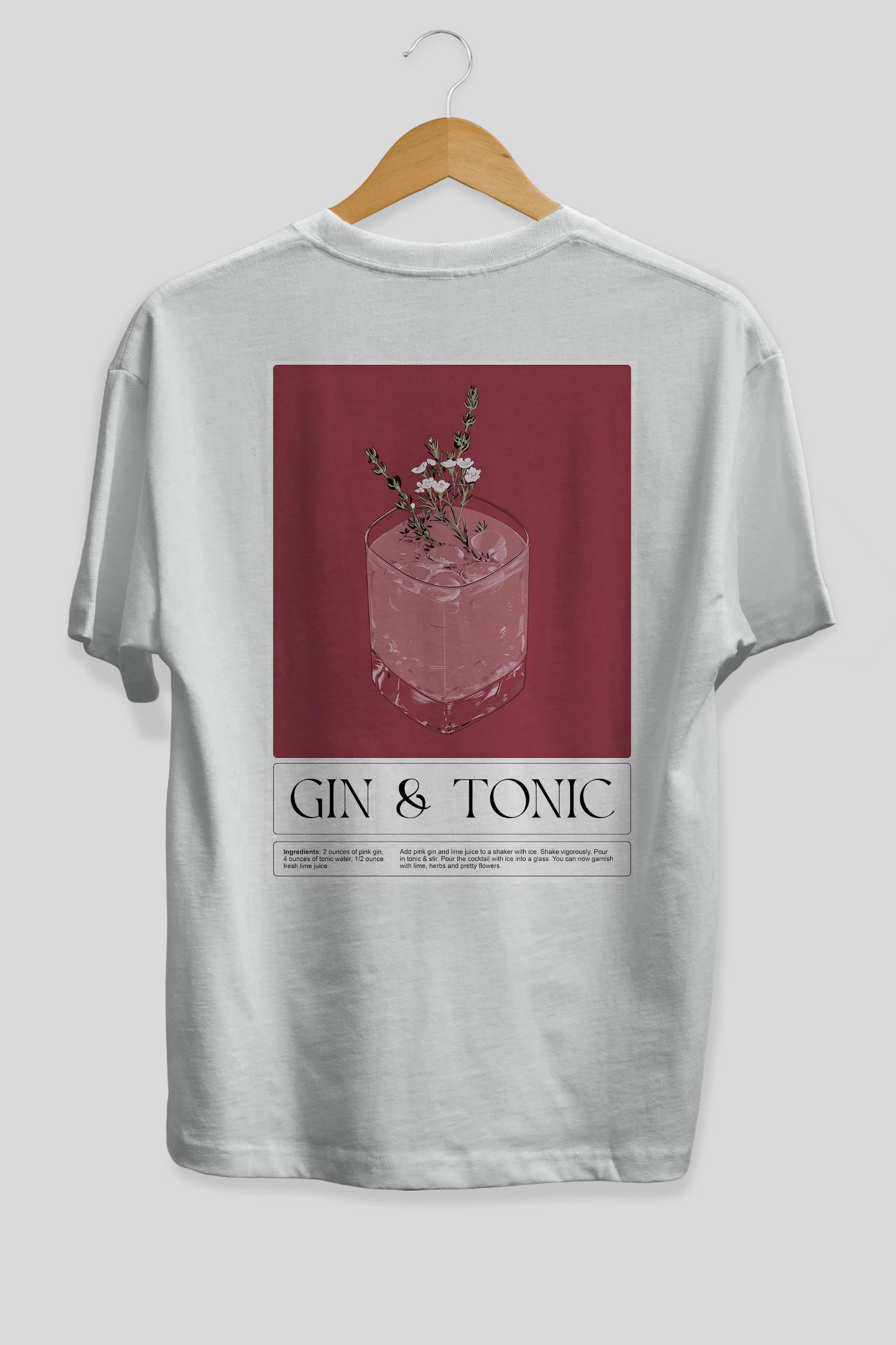 Gin Tonic 4 Arka Baskılı Oversize t-shirt Erkek Kadın Unisex %100 Pamuk Bisiklet Yaka tişort