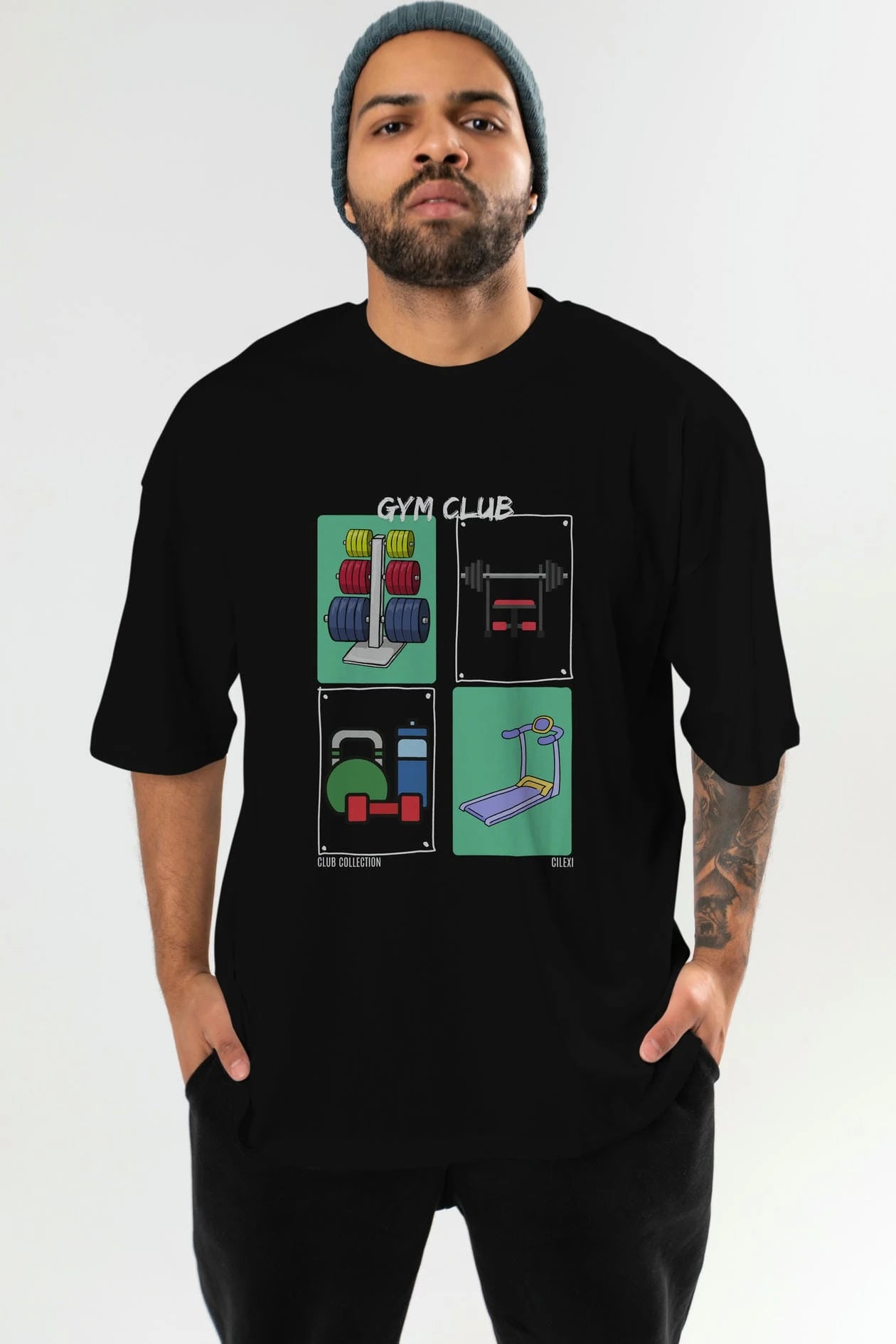 Gym Club ön Baskılı Oversize t-shirt Erkek Kadın %100 Pamuk Bisiklet Yaka tişort