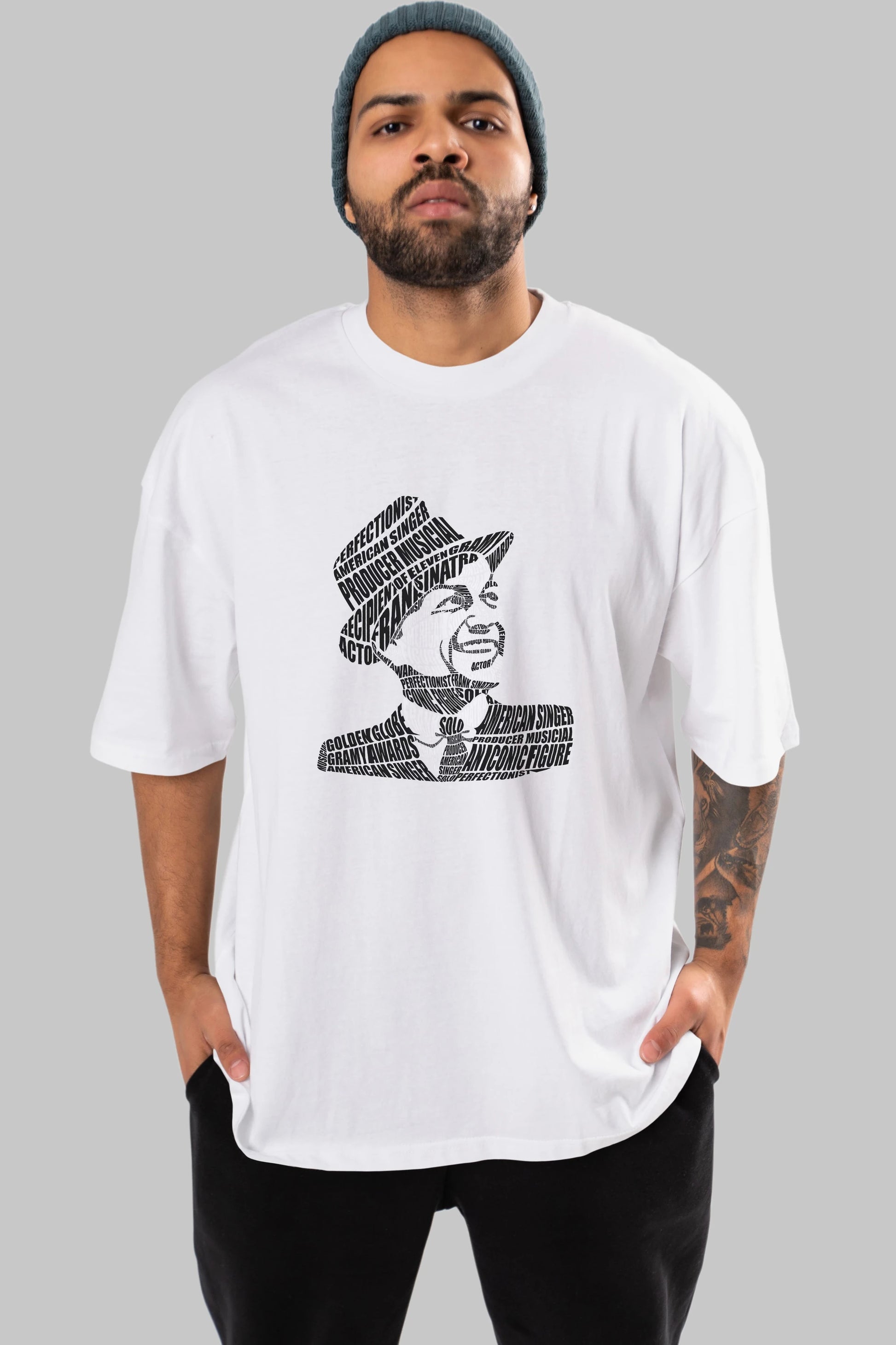 Frank Sinatra Calligram Ön Baskılı Oversize t-shirt %100 pamuk Erkek Kadın Unisex
