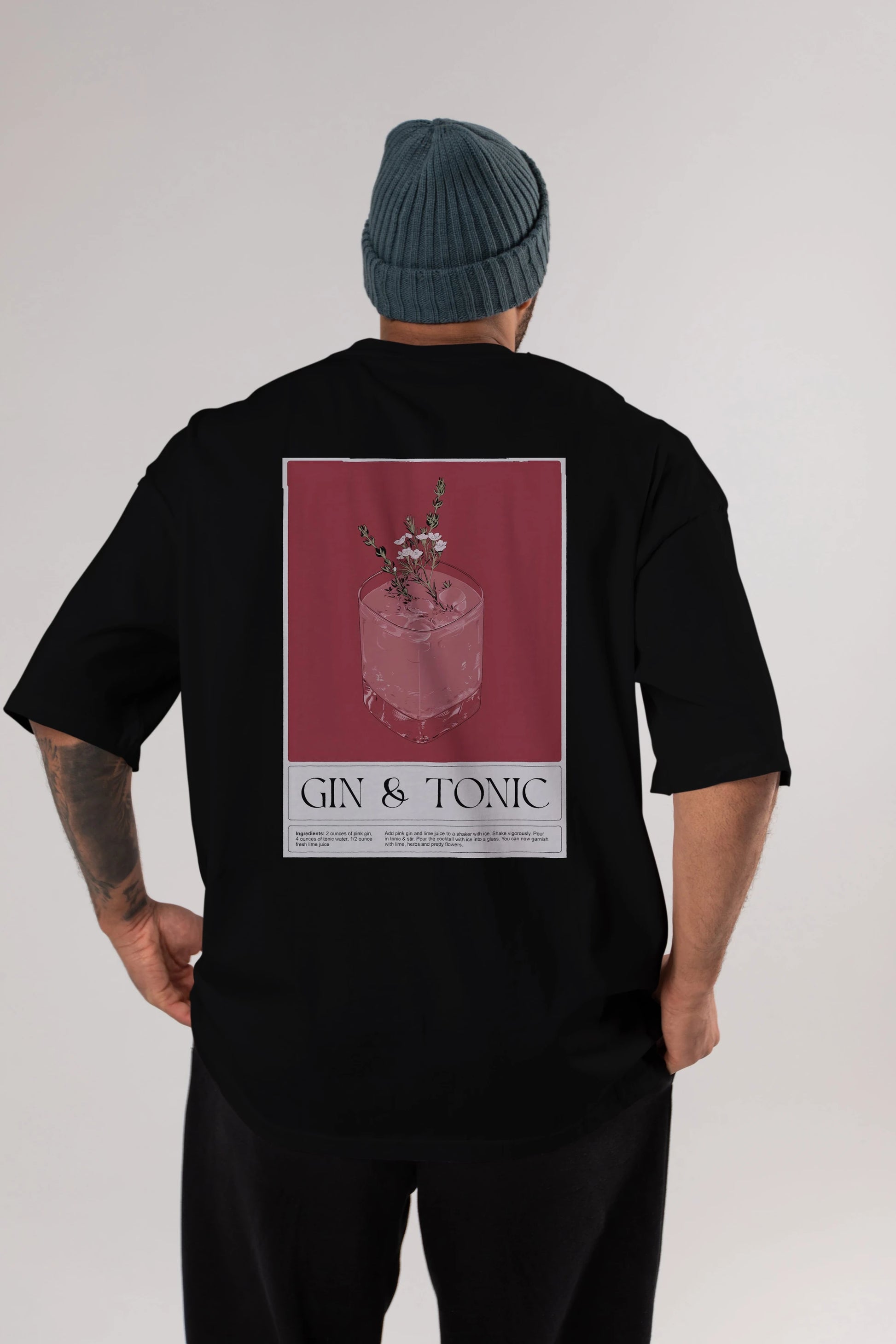 Gin Tonic 4 Arka Baskılı Oversize t-shirt Erkek Kadın Unisex %100 Pamuk Bisiklet Yaka tişort