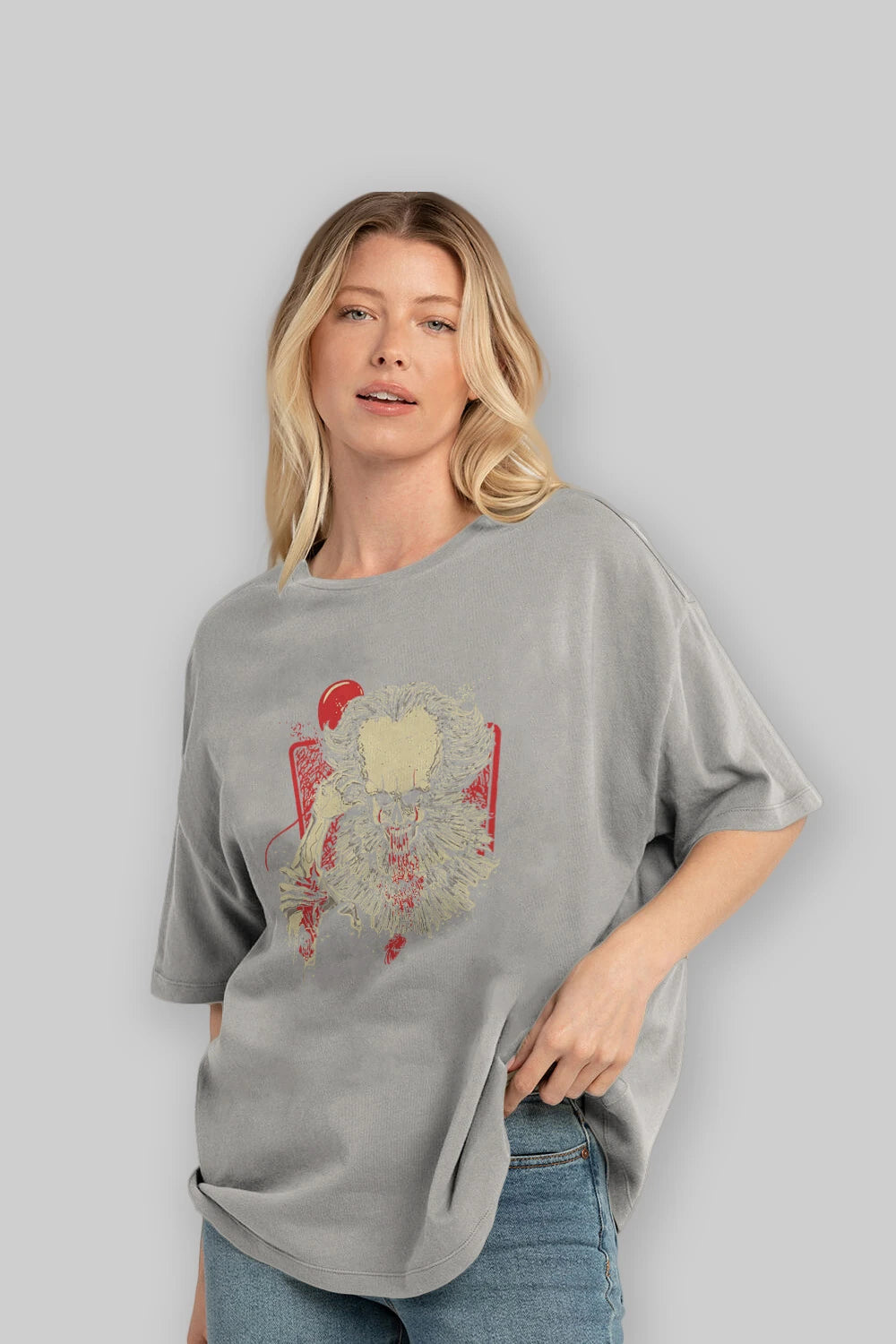 it (2) Ön Baskılı Oversize t-shirt Erkek Kadın Unisex %100 Pamuk Bisiklet Yaka tişort