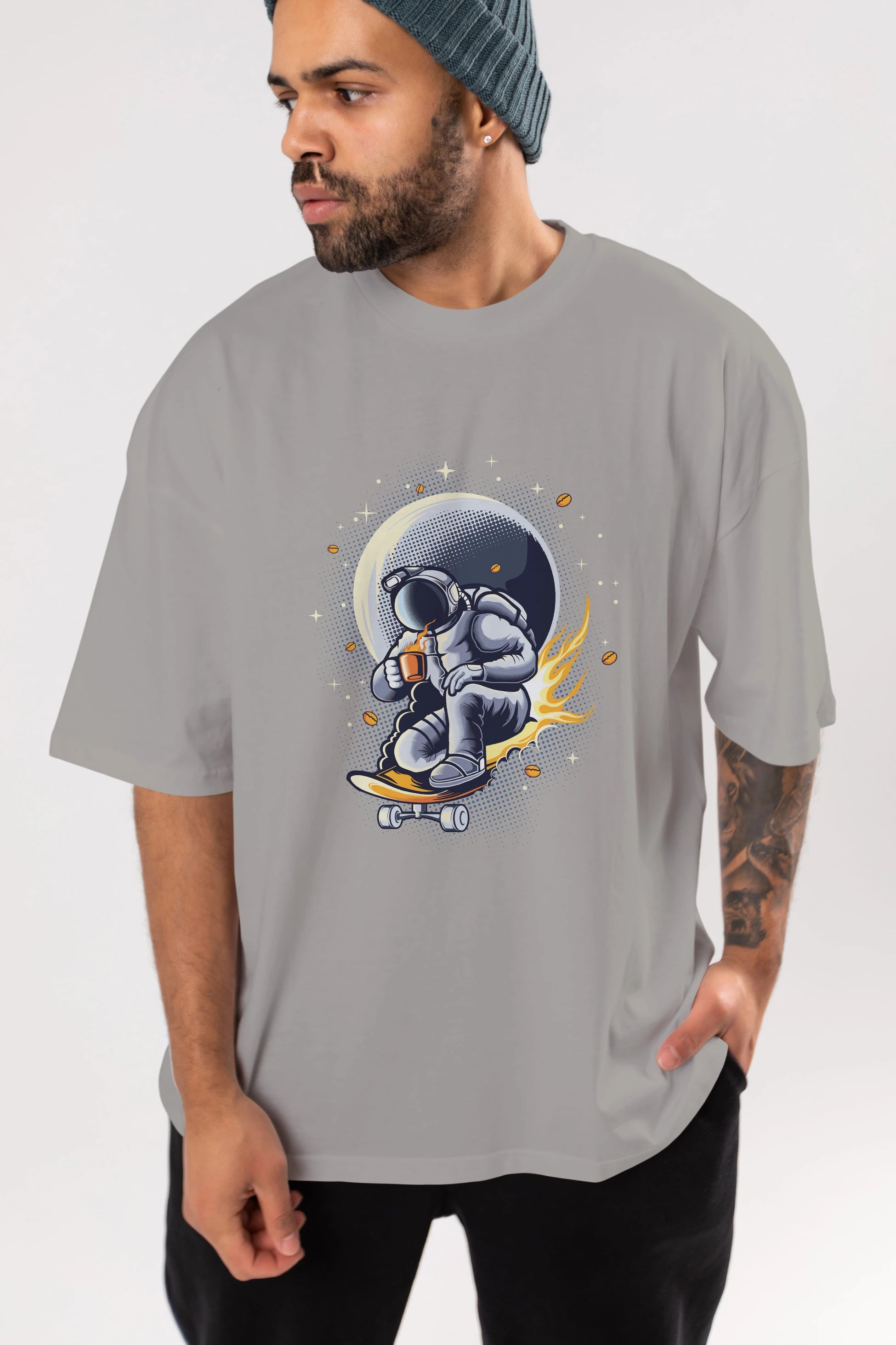 Astro Coffee Addict Ön Baskılı Oversize t-shirt Erkek Kadın Unisex