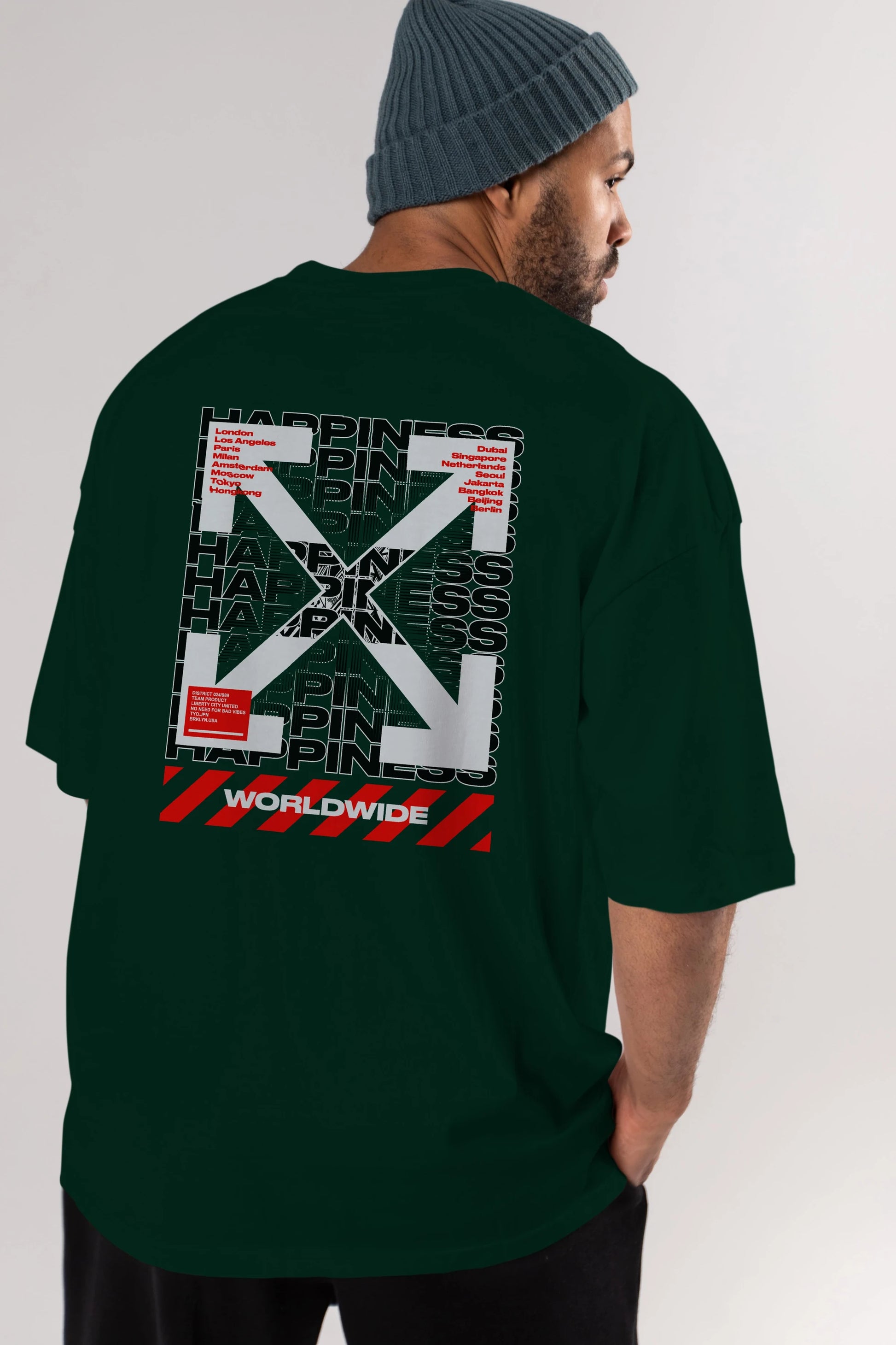 Happiness Worldwide Arka Baskılı Oversize t-shirt Erkek Kadın Unisex