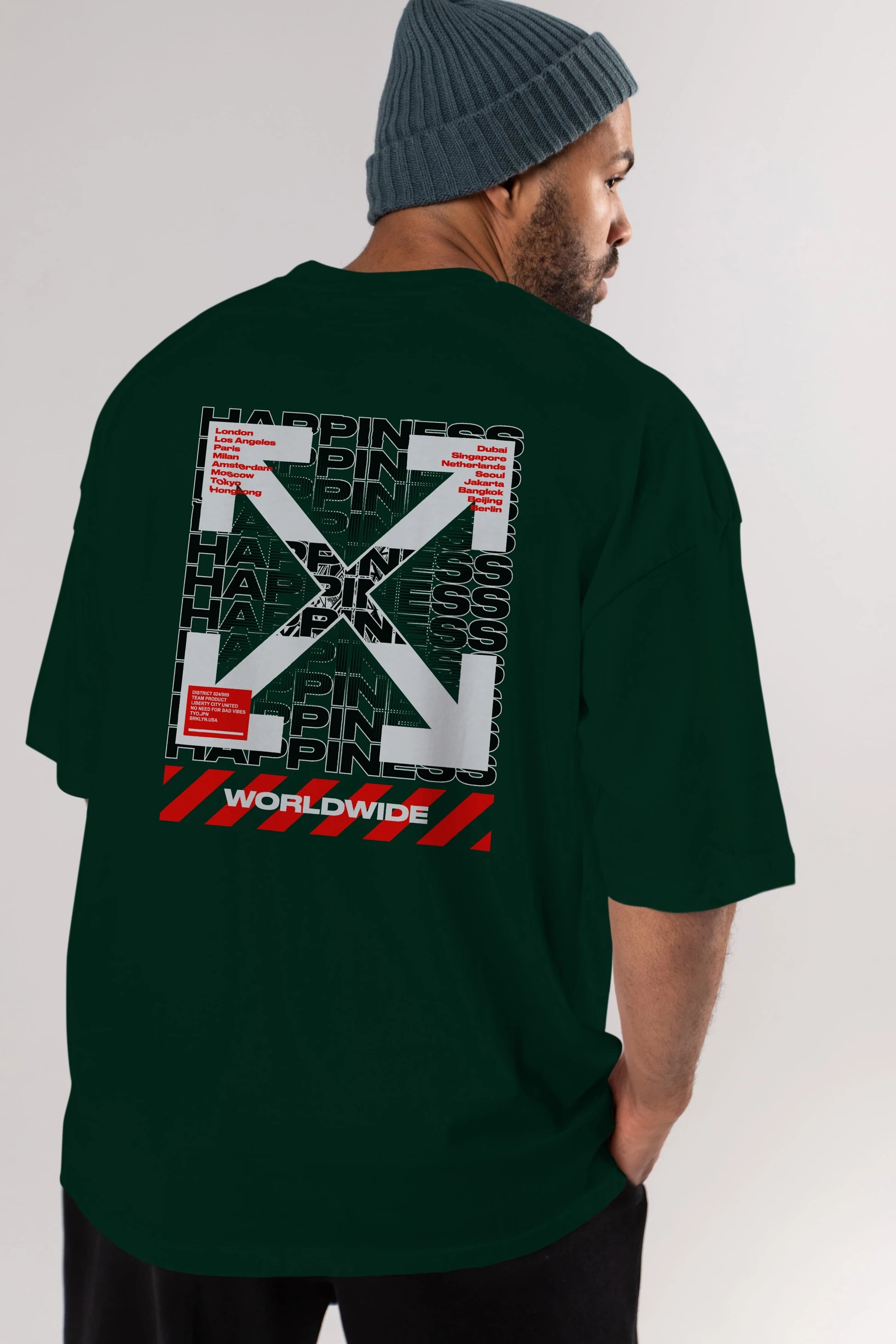 Happiness Worldwide Arka Baskılı Oversize t-shirt Erkek Kadın Unisex