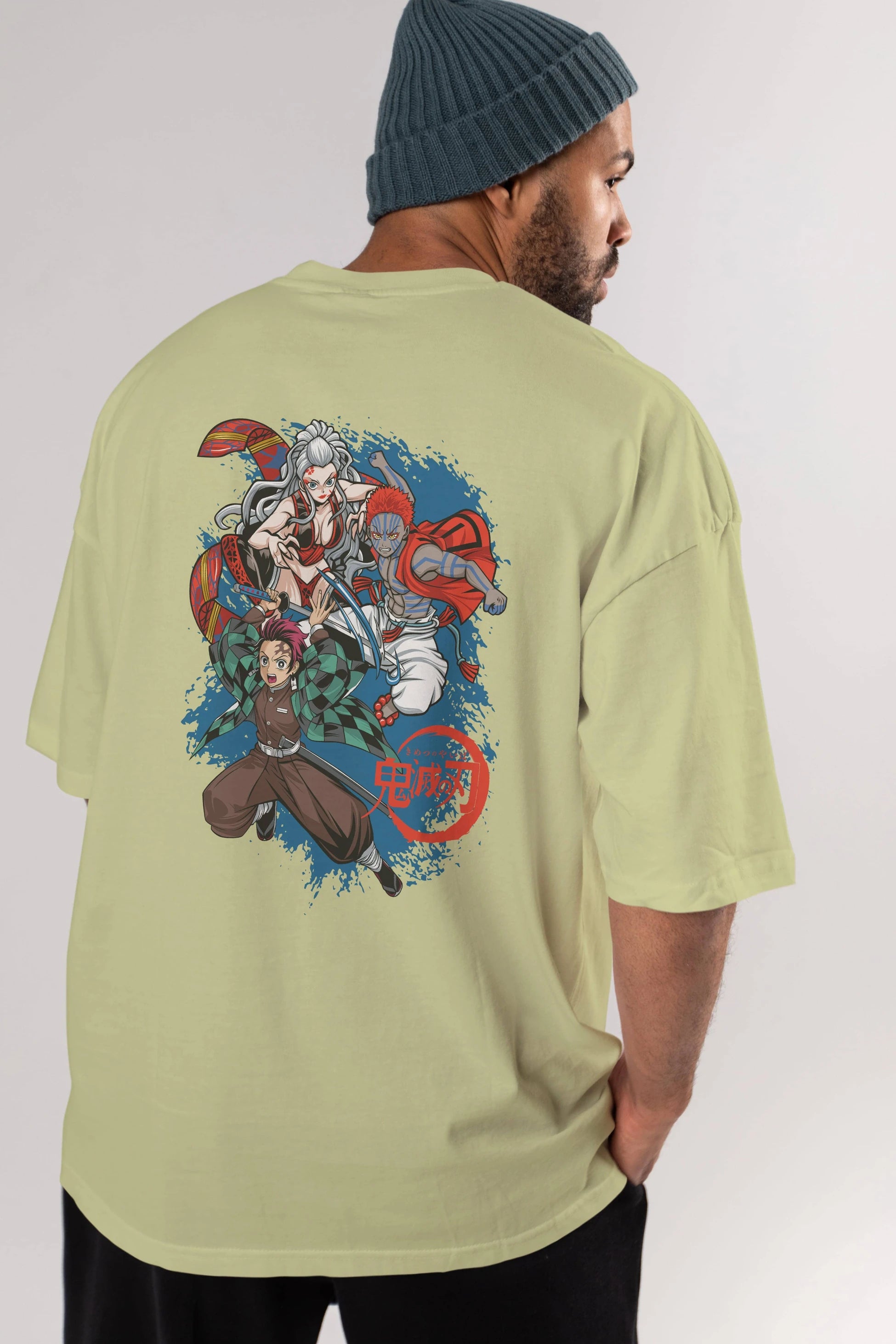 TANJIRO ,AKAZA,DAKI Anime Arka Baskılı Oversize t-shirt Erkek Kadın Unisex