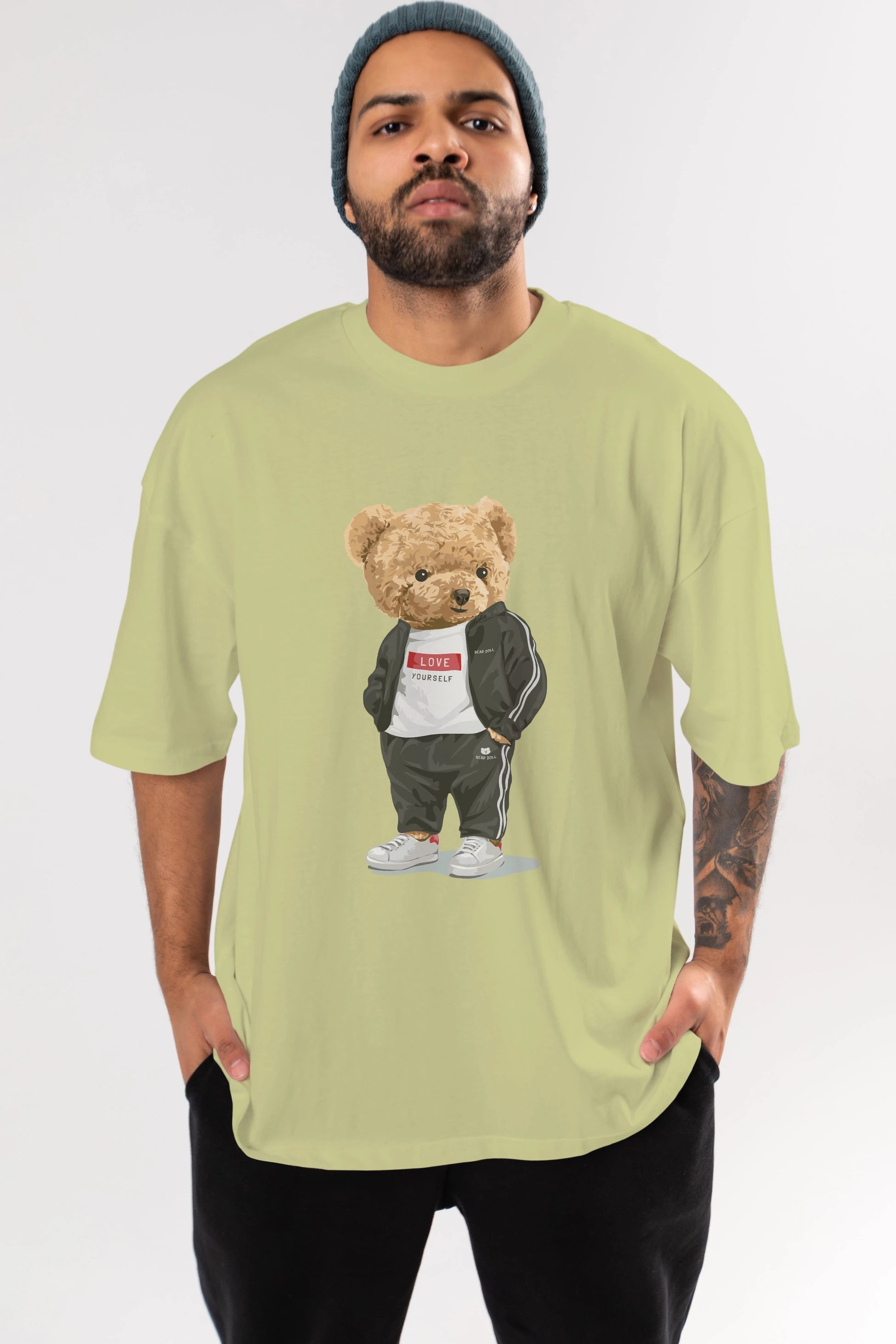 Teddy Bear Love Yourself Ön Baskılı Oversize t-shirt Erkek Kadın Unisex %100 Pamuk