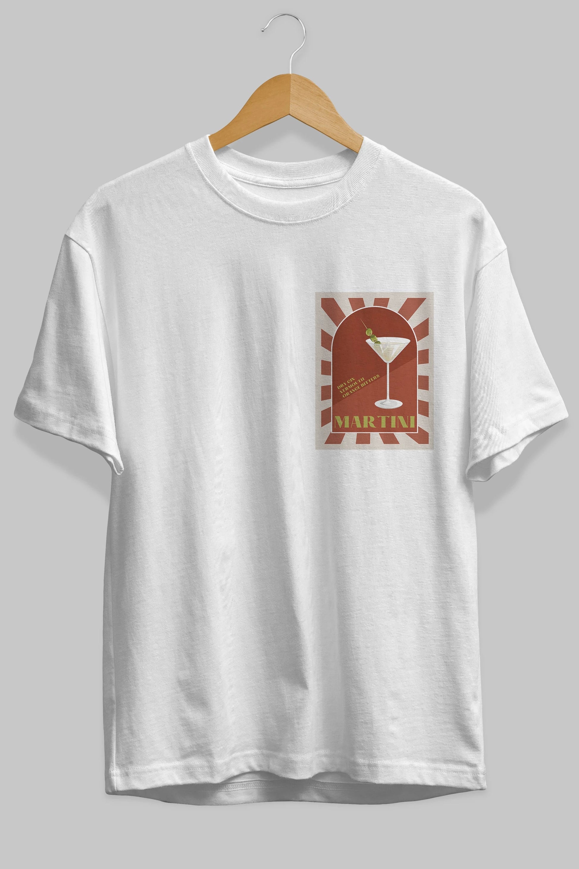 Martini 2 Ön Sol Baskılı Oversize t-shirt Erkek Kadın Unisex %100 Pamuk Bisiklet Yaka tişort