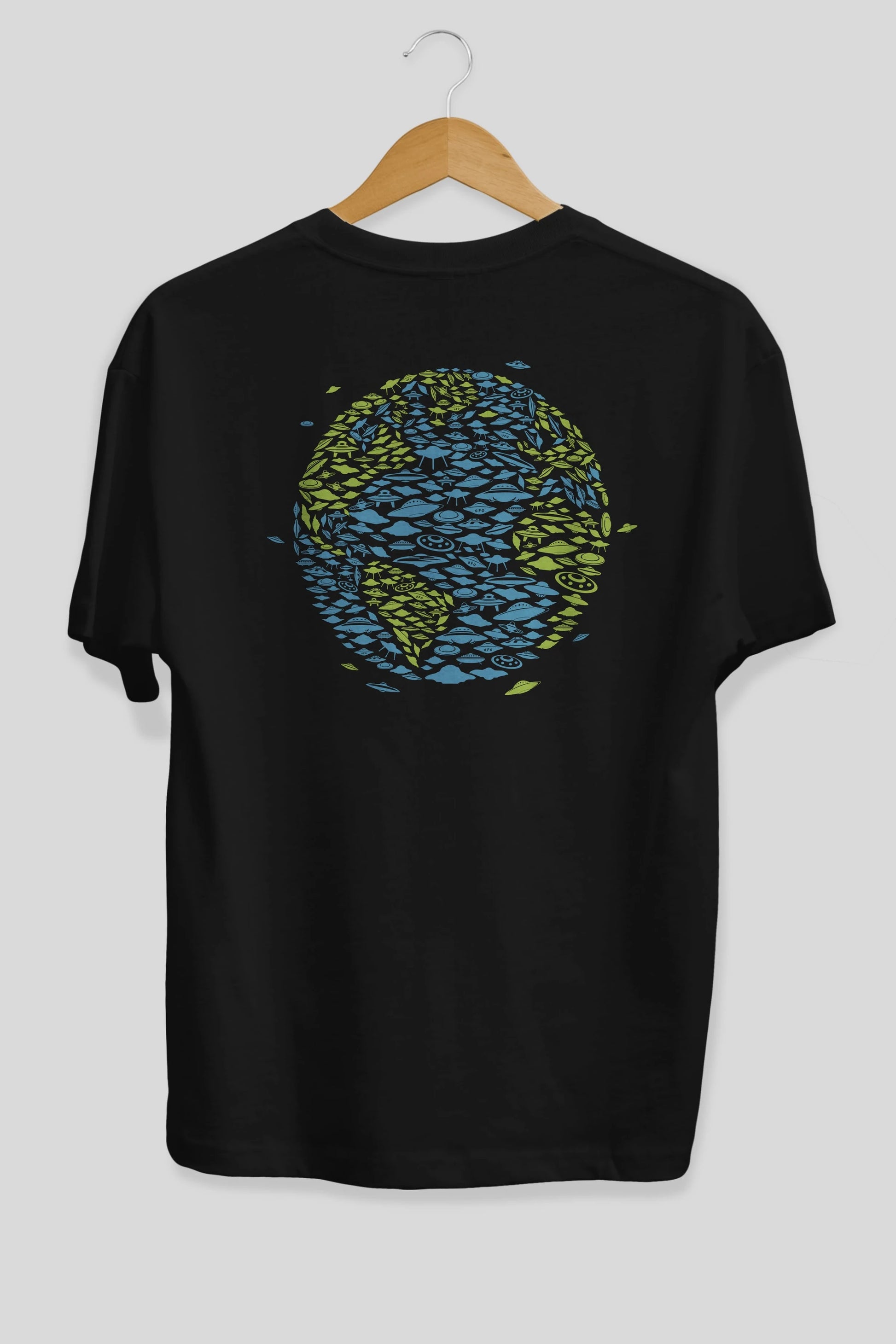 UFO Invasion Arka Baskılı Oversize t-shirt %100 pamuk Erkek Kadın Unisex