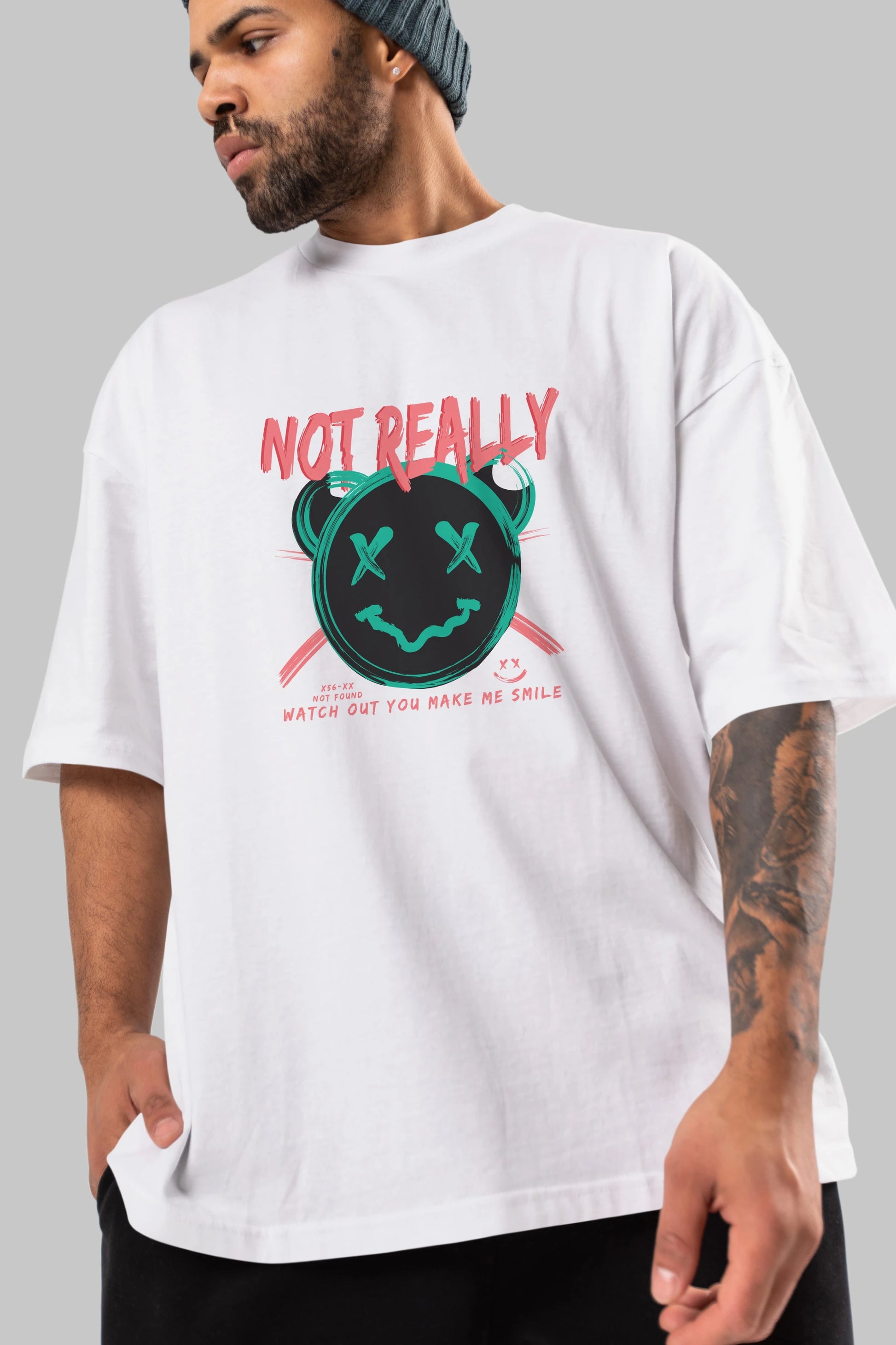 Not Really Bear Ön Baskılı Oversize t-shirt Erkek Kadın Unisex