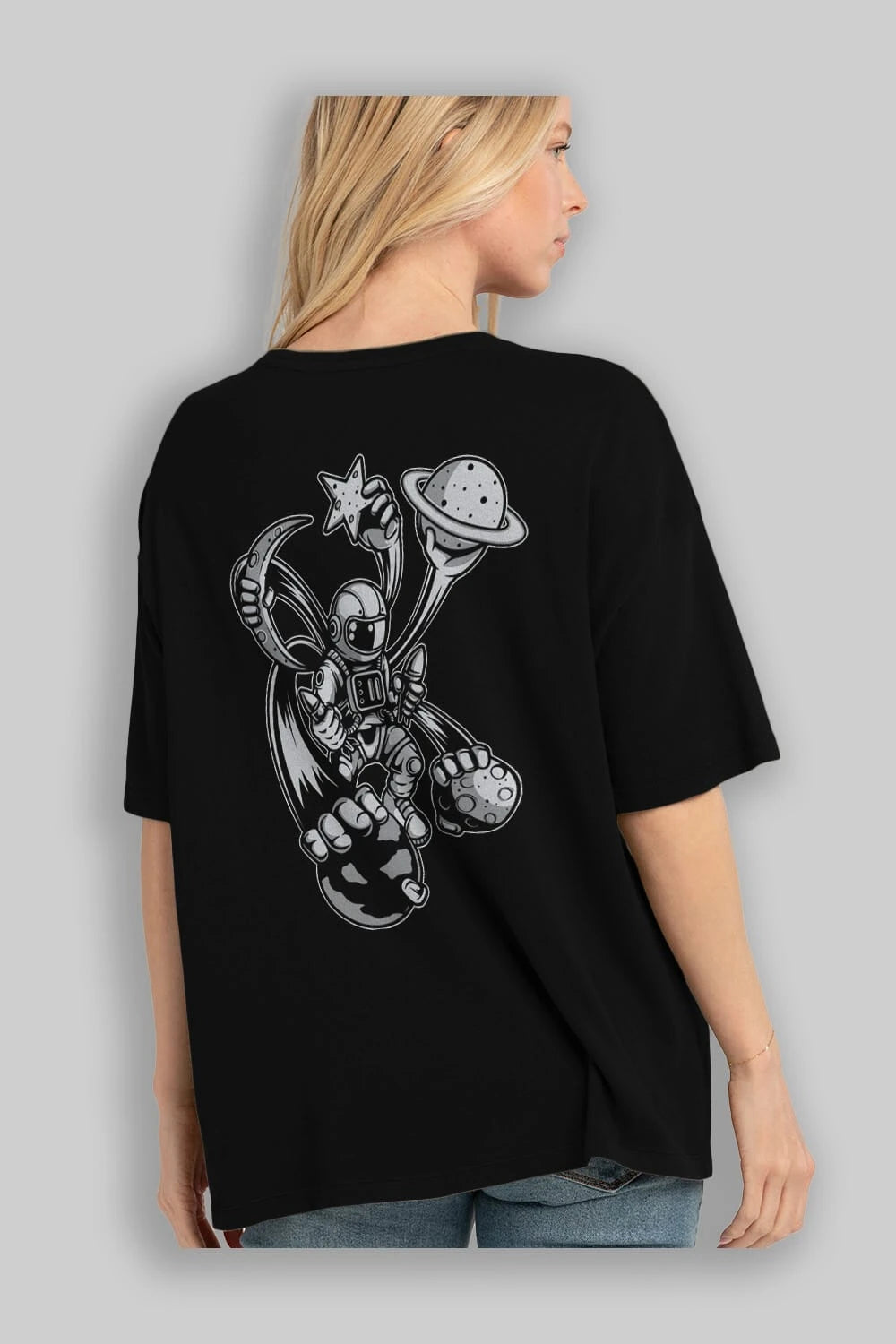 Astronaut Multiple Hands Arka Baskılı Oversize t-shirt Erkek Kadın Unisex