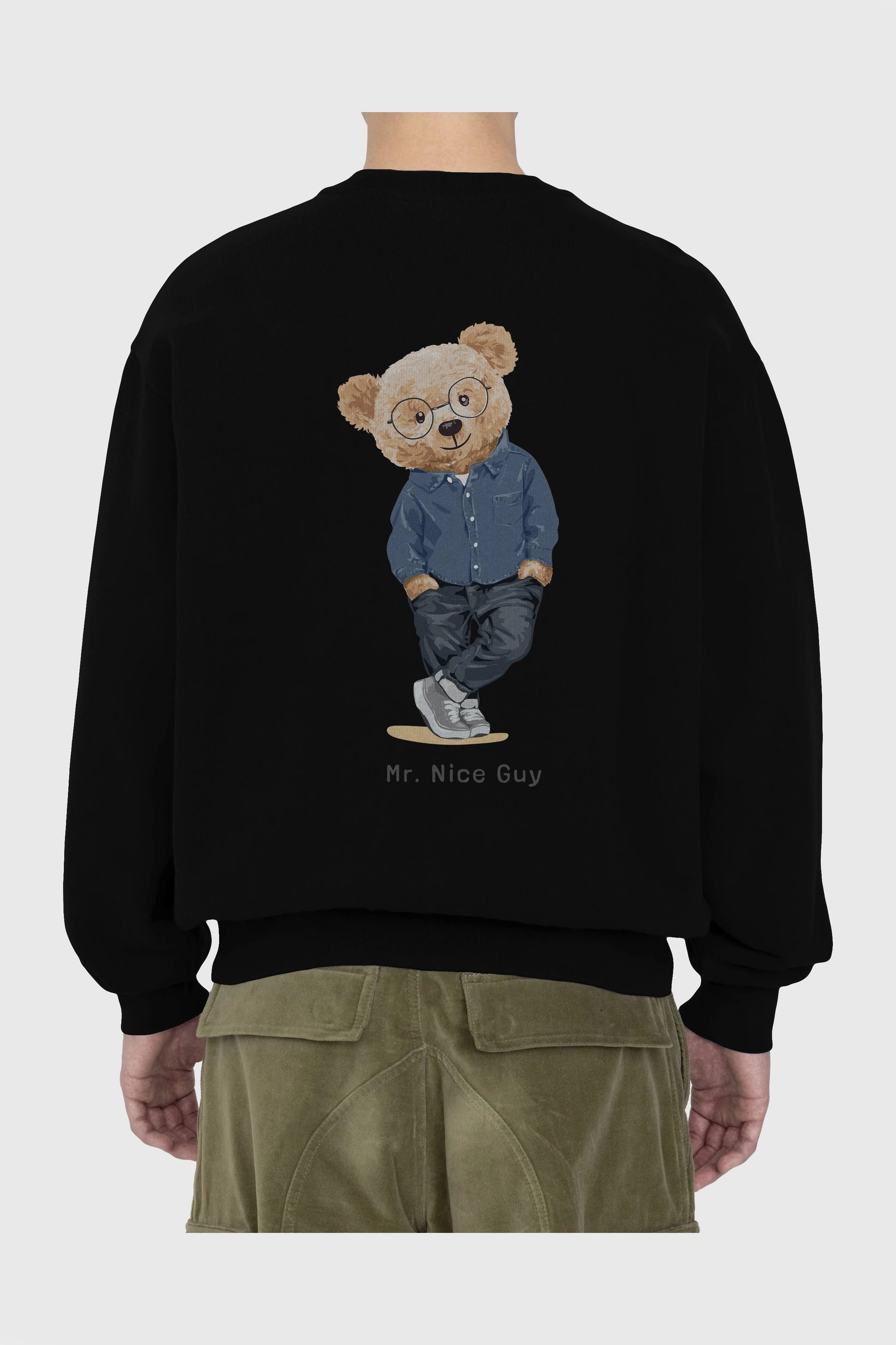 Teddy Bear Mr. Nice Guy Arka Baskılı Oversize Sweatshirt Erkek Kadın Unisex