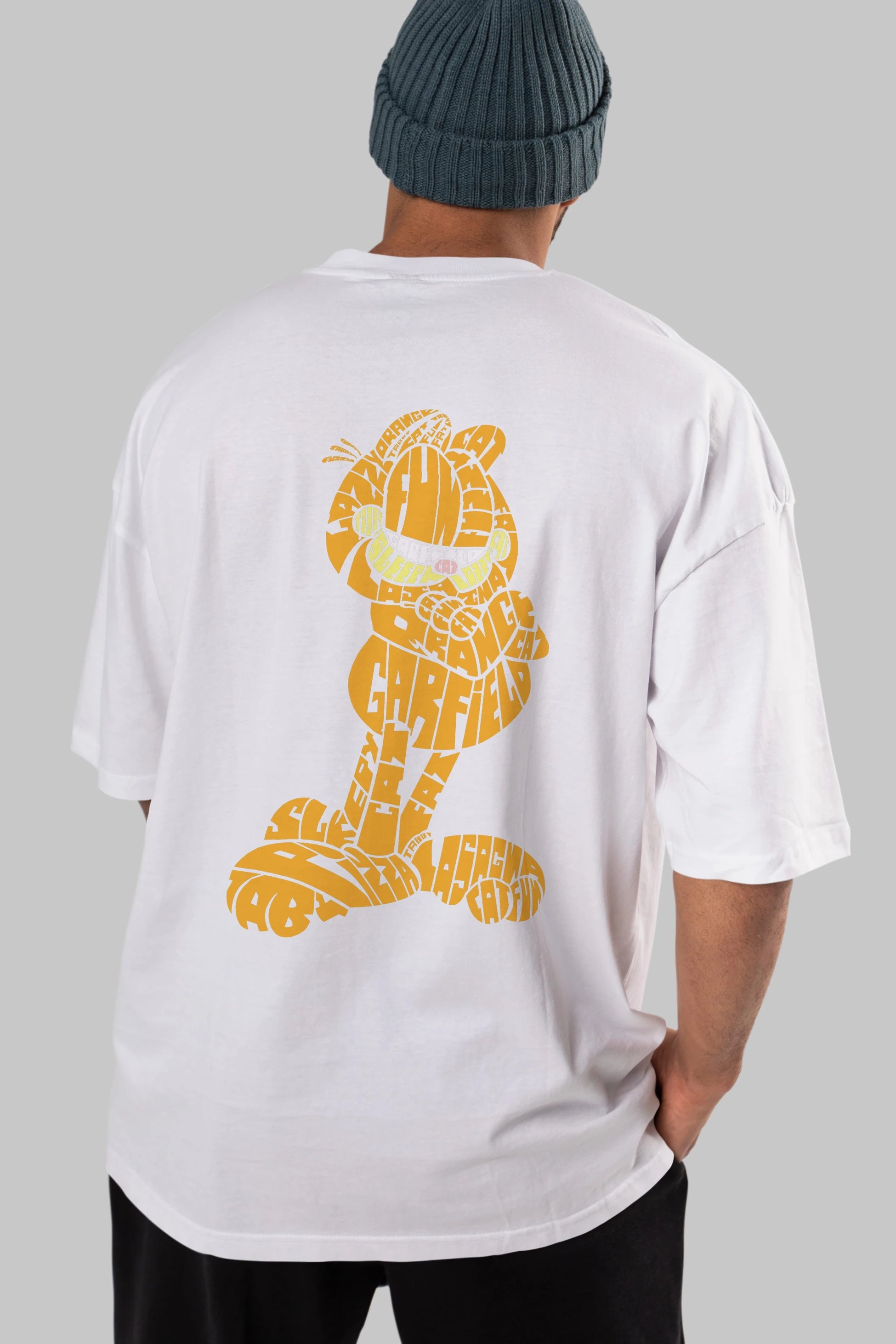 Garfield Arka Baskılı Oversize t-shirt %100 pamuk Erkek Kadın Unisex