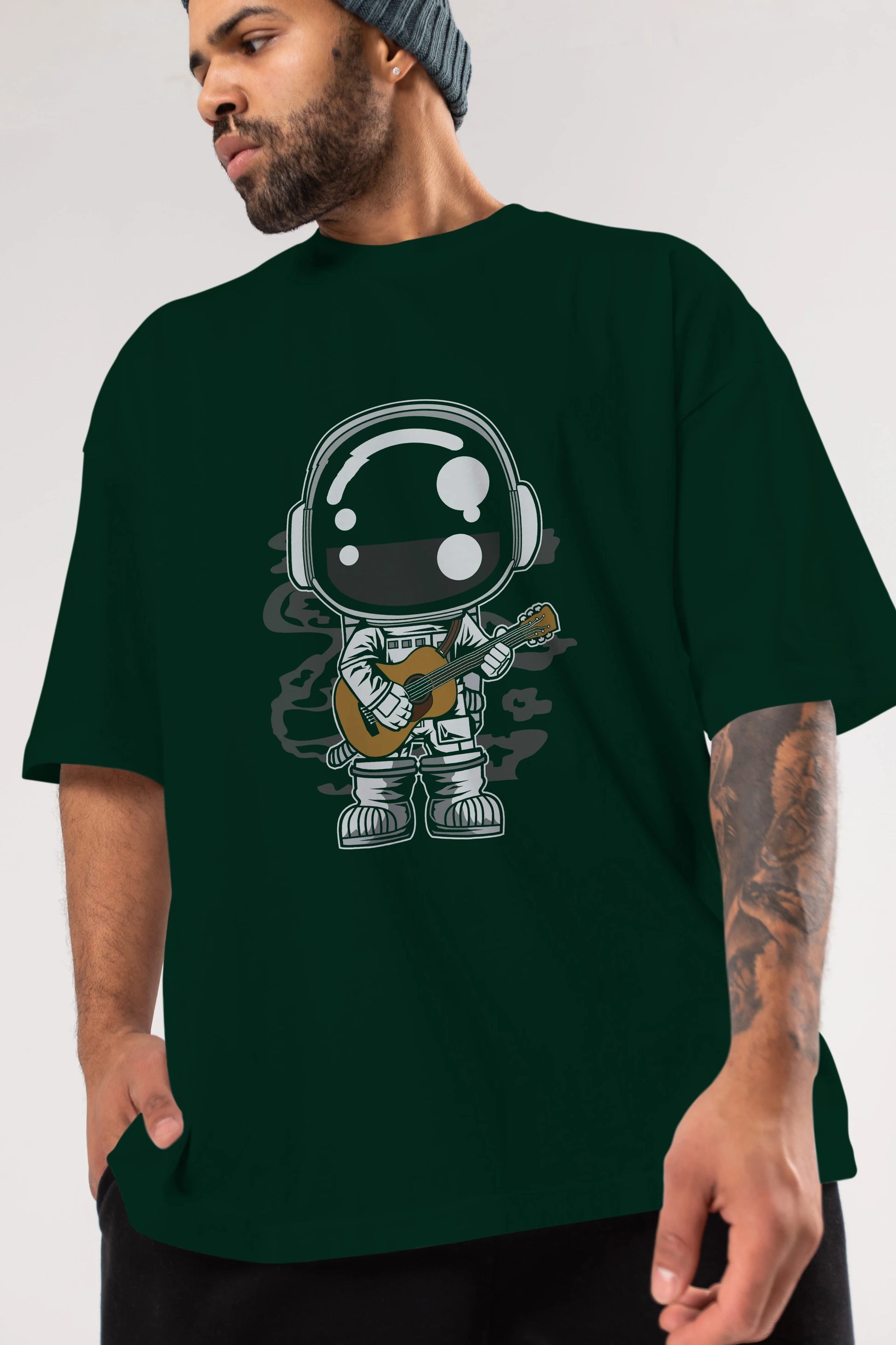 Astronaut Acoustic Guitar Ön Baskılı Oversize t-shirt Erkek Kadın Unisex