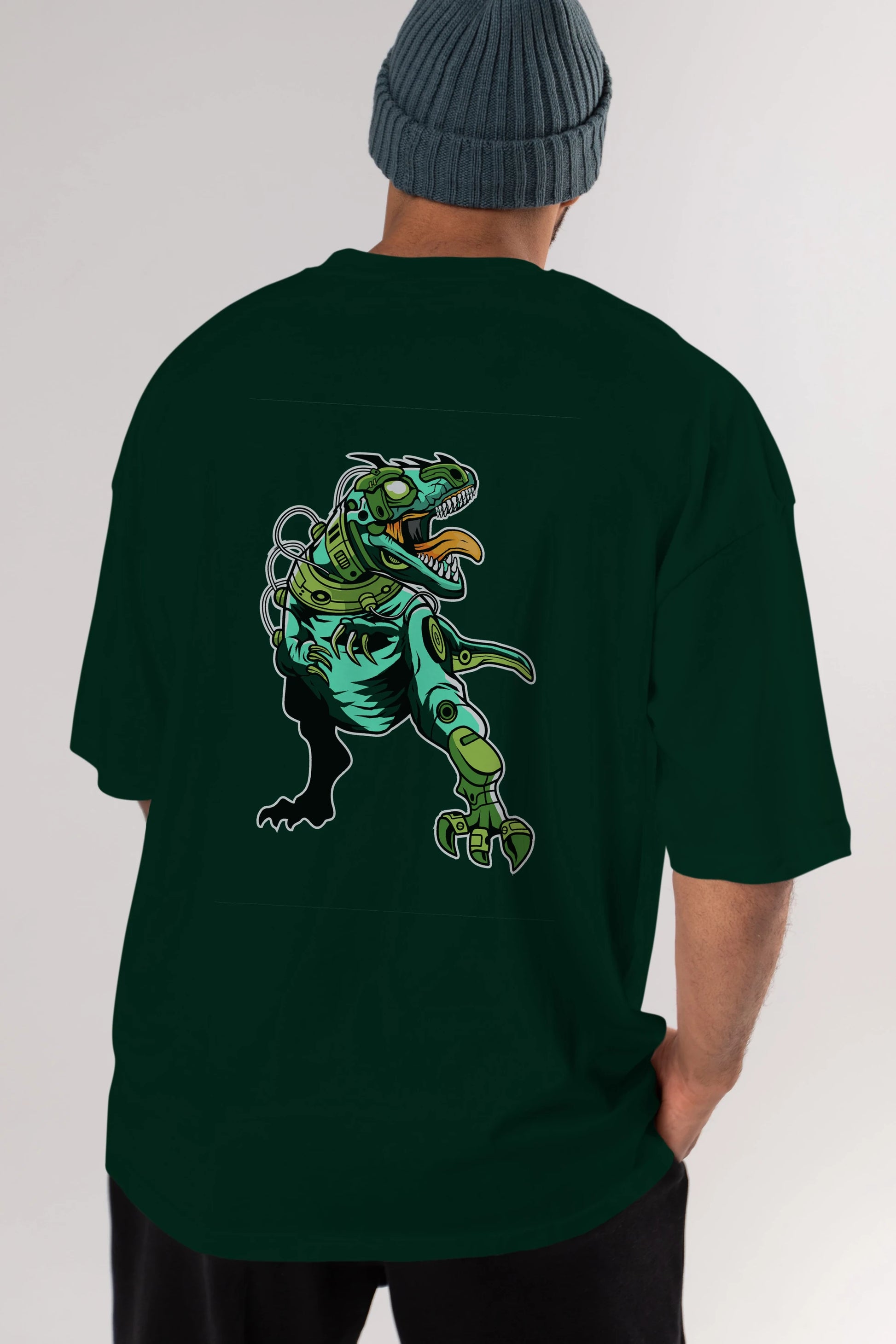 Trex Robot Arka Baskılı Oversize t-shirt Erkek Kadın Unisex %100 Pamuk tişort