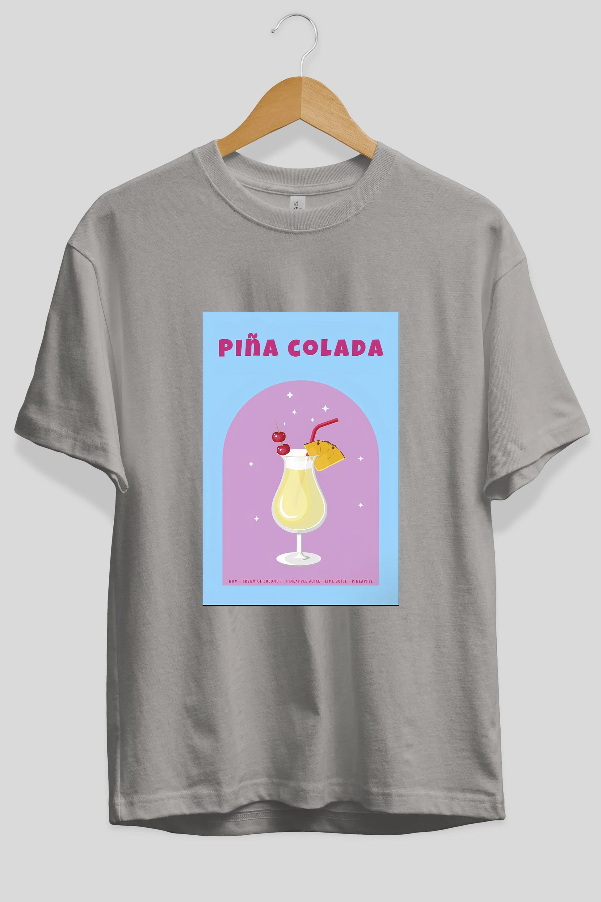 Pina Colada 2 Ön Baskılı Oversize t-shirt Erkek Kadın Unisex %100 Pamuk Bisiklet Yaka tişort