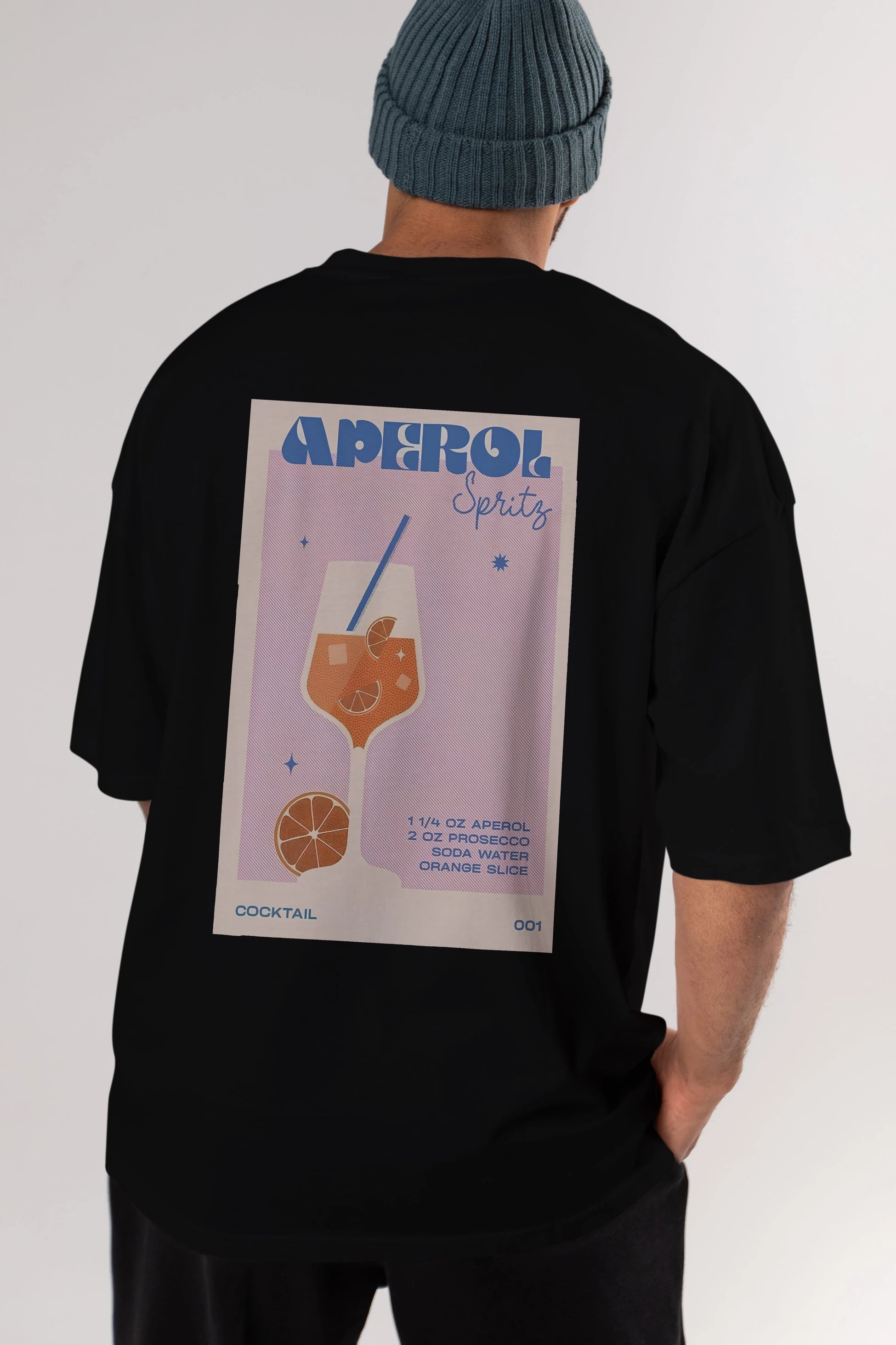 Aperol Spritz Arka Baskılı Oversize t-shirt Erkek Kadın Unisex %100 Pamuk Bisiklet Yaka tişort