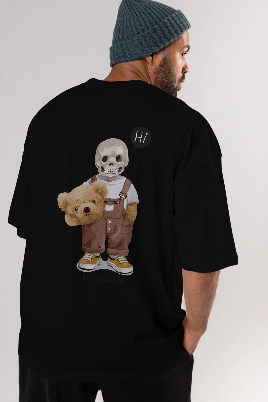 Teddy Bear hi Arka Baskılı Oversize t-shirt Erkek Kadın Unisex %100 Pamuk